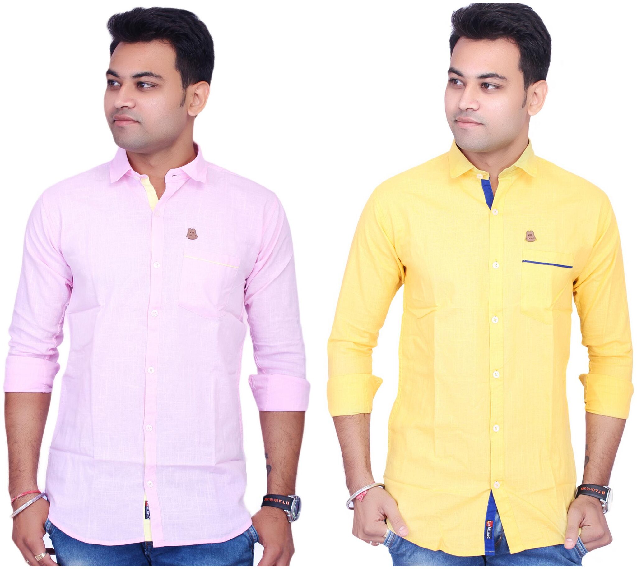 

La Milano Men Yellow Pink Solid Slim Fit Casual Shirt
