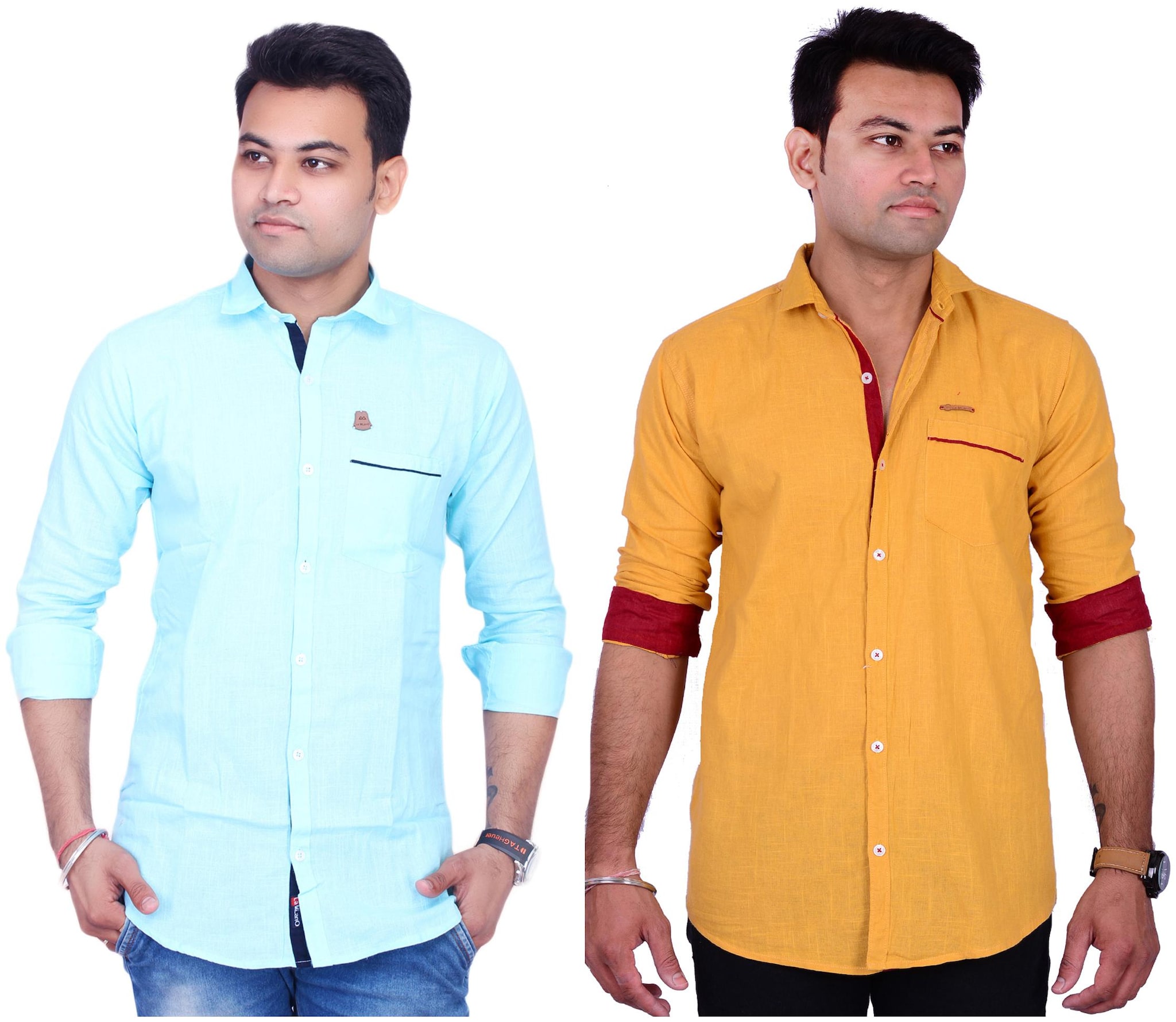 

La Milano Men Yellow Blue Solid Slim Fit Casual Shirt