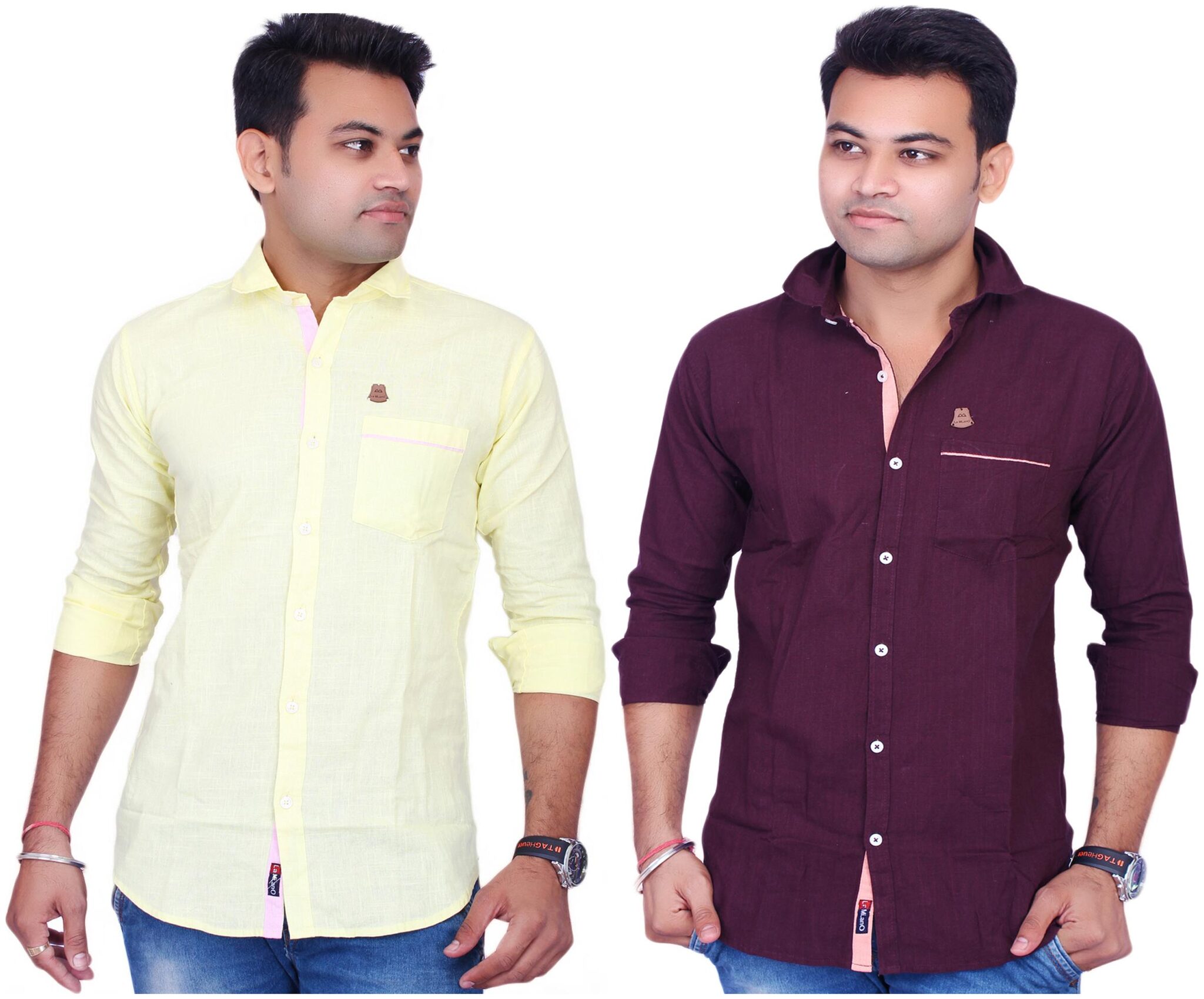 

La Milano Men Purple Yellow Solid Slim Fit Casual Shirt