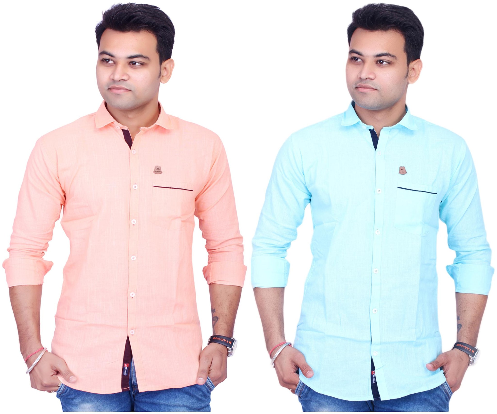 

La Milano Men Blue Orange Solid Slim Fit Casual Shirt