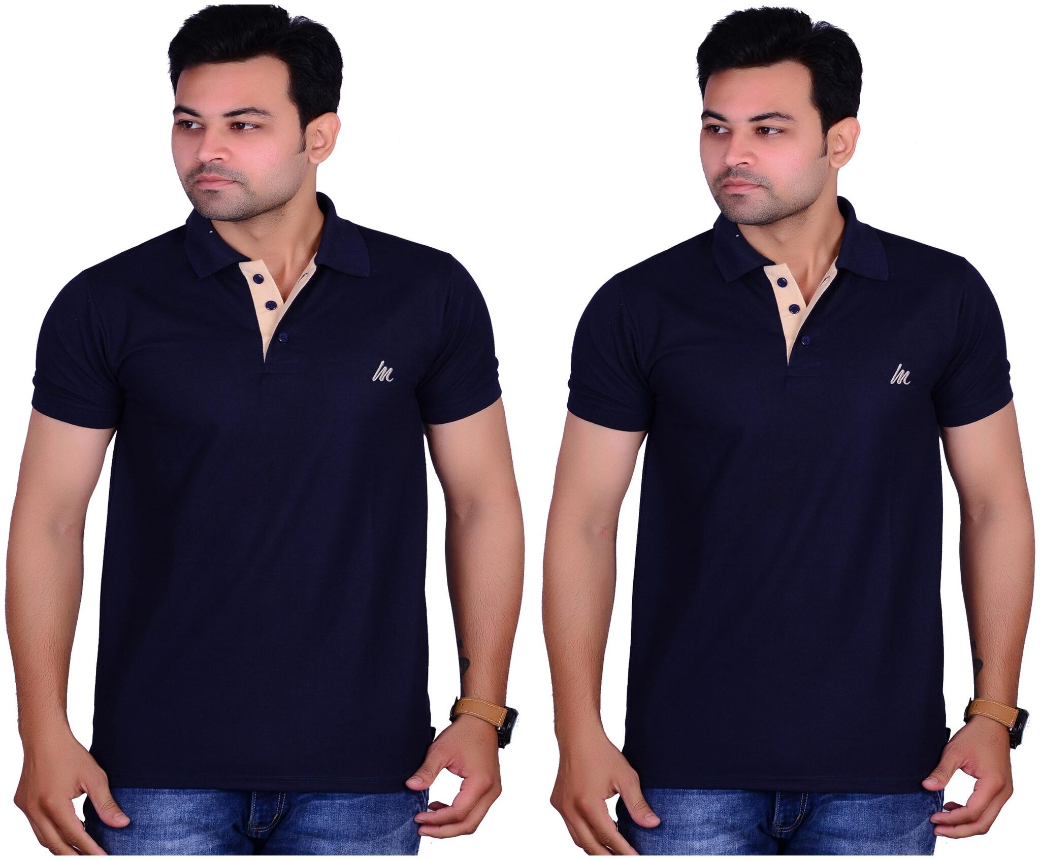 

La Milano Men Navy blue Slim fit Cotton Polo collar T-Shirt - Pack Of 2
