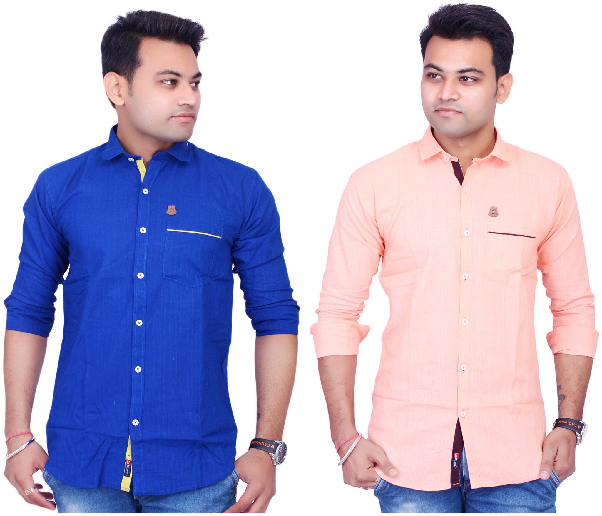 

La Milano Men Orange Blue Solid Slim Fit Casual Shirt