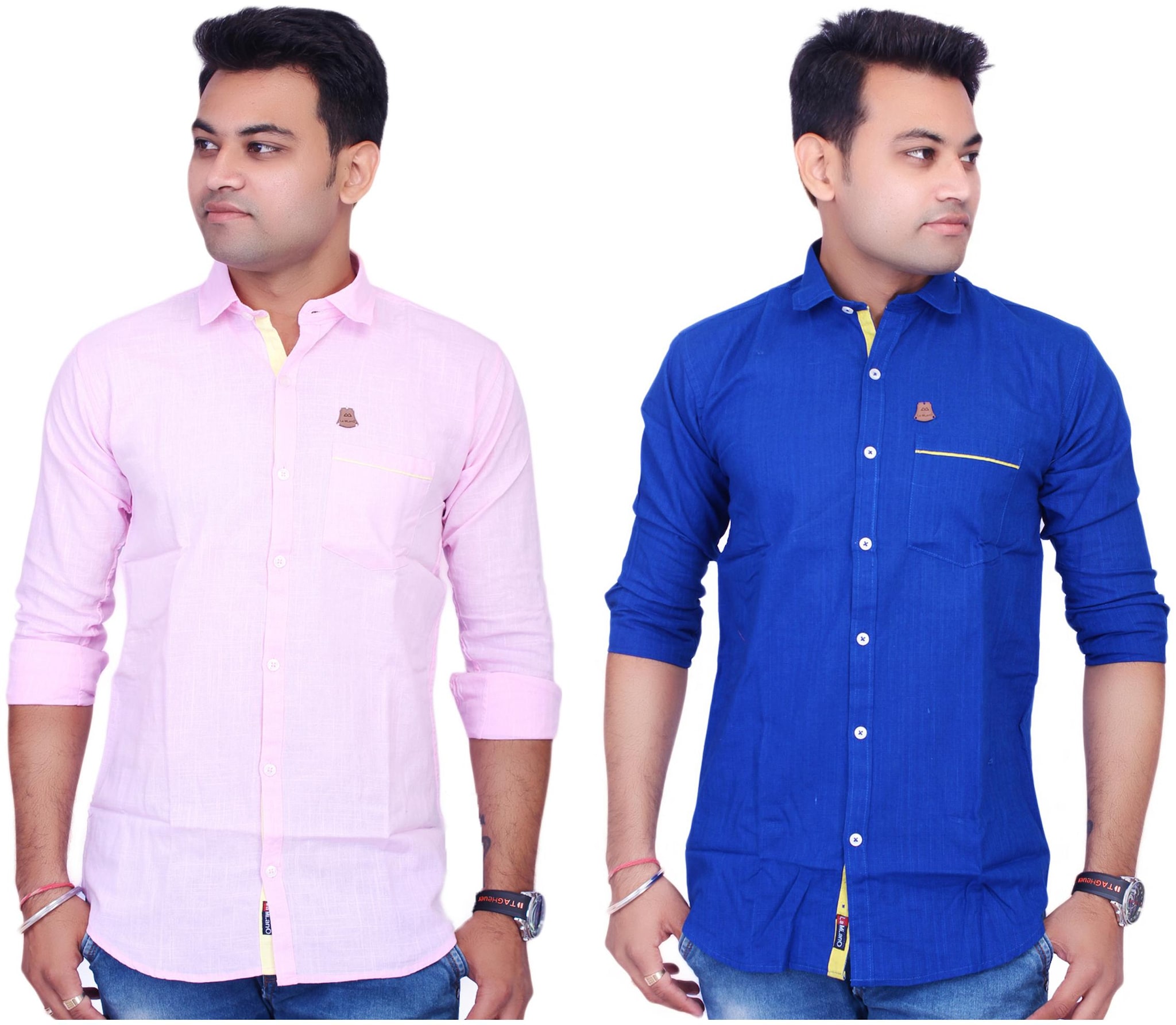 

La Milano Men Blue Pink Solid Slim Fit Casual Shirt