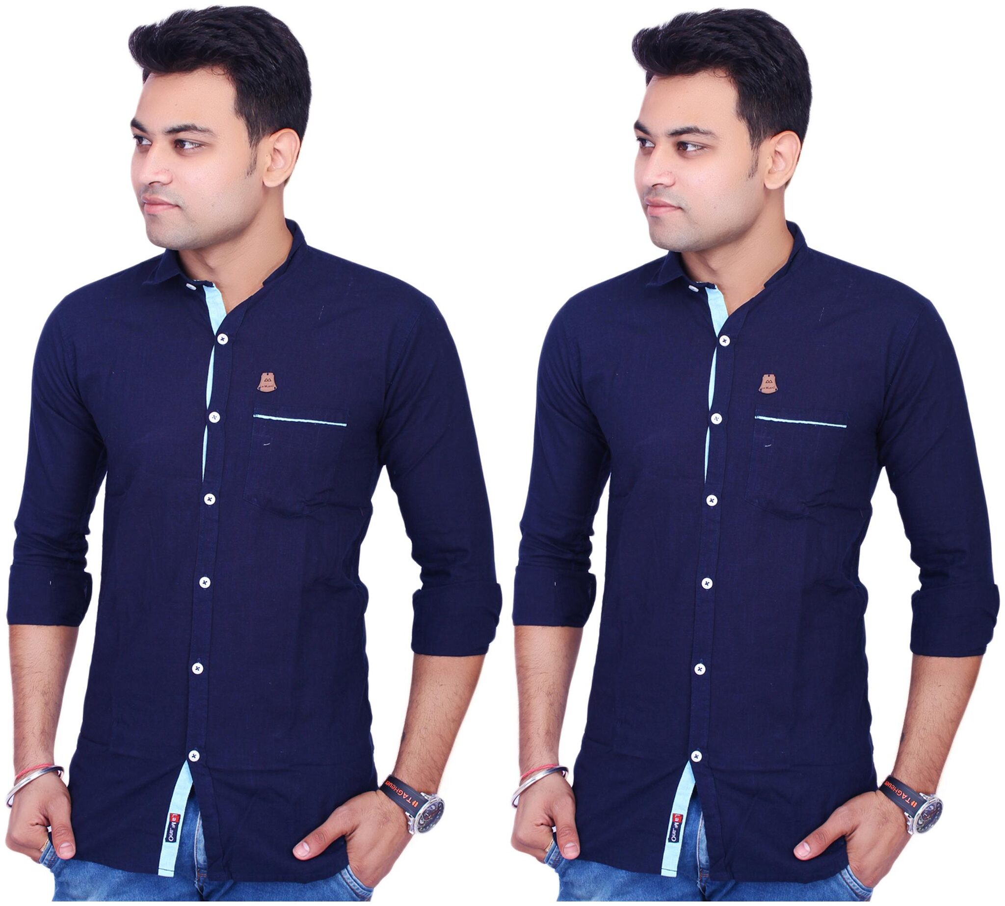 

La Milano Men Blue Solid Slim Fit Casual Shirt