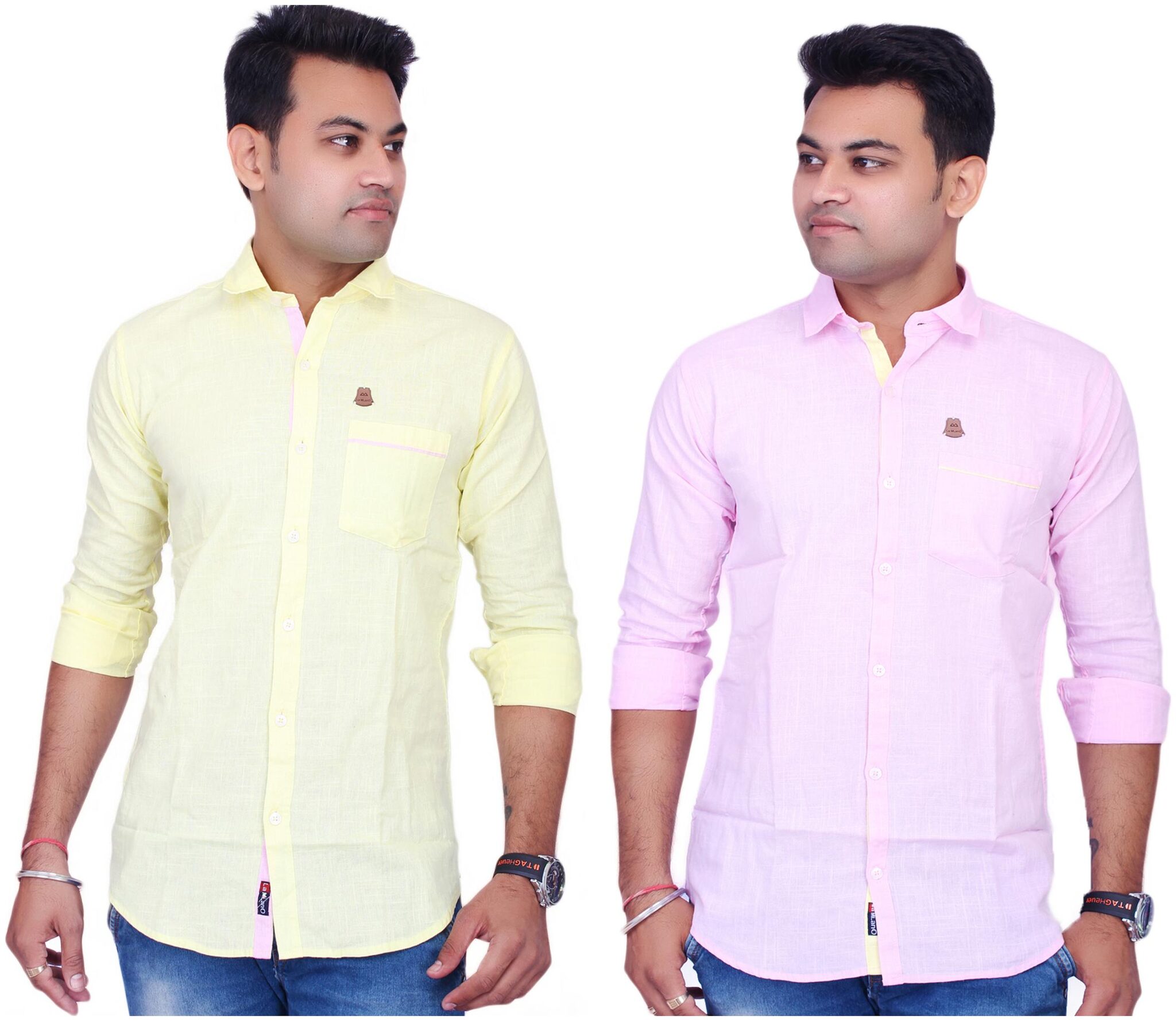 

La Milano Men Pink Yellow Solid Slim Fit Casual Shirt