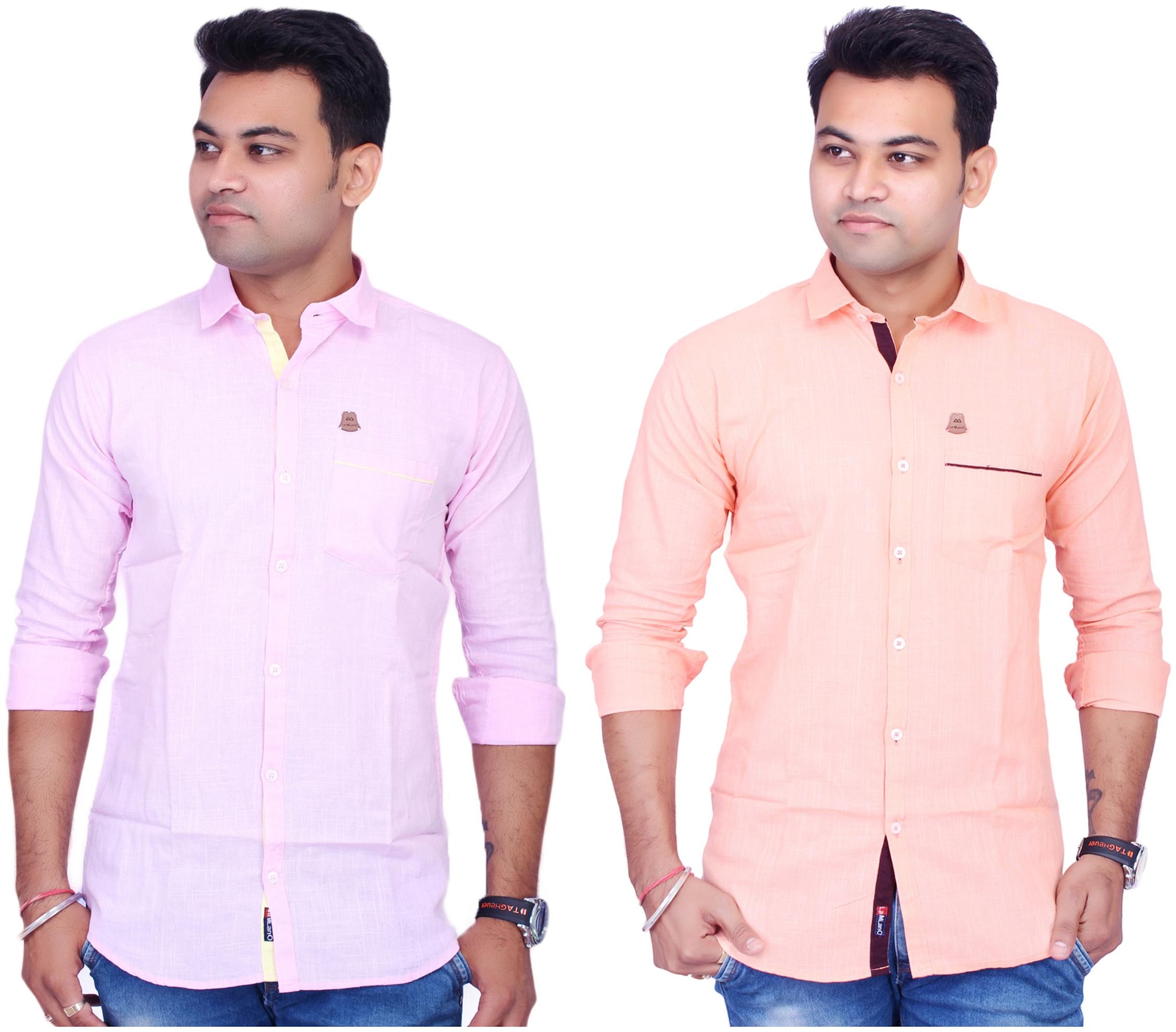

La Milano Men Orange Pink Solid Slim Fit Casual Shirt
