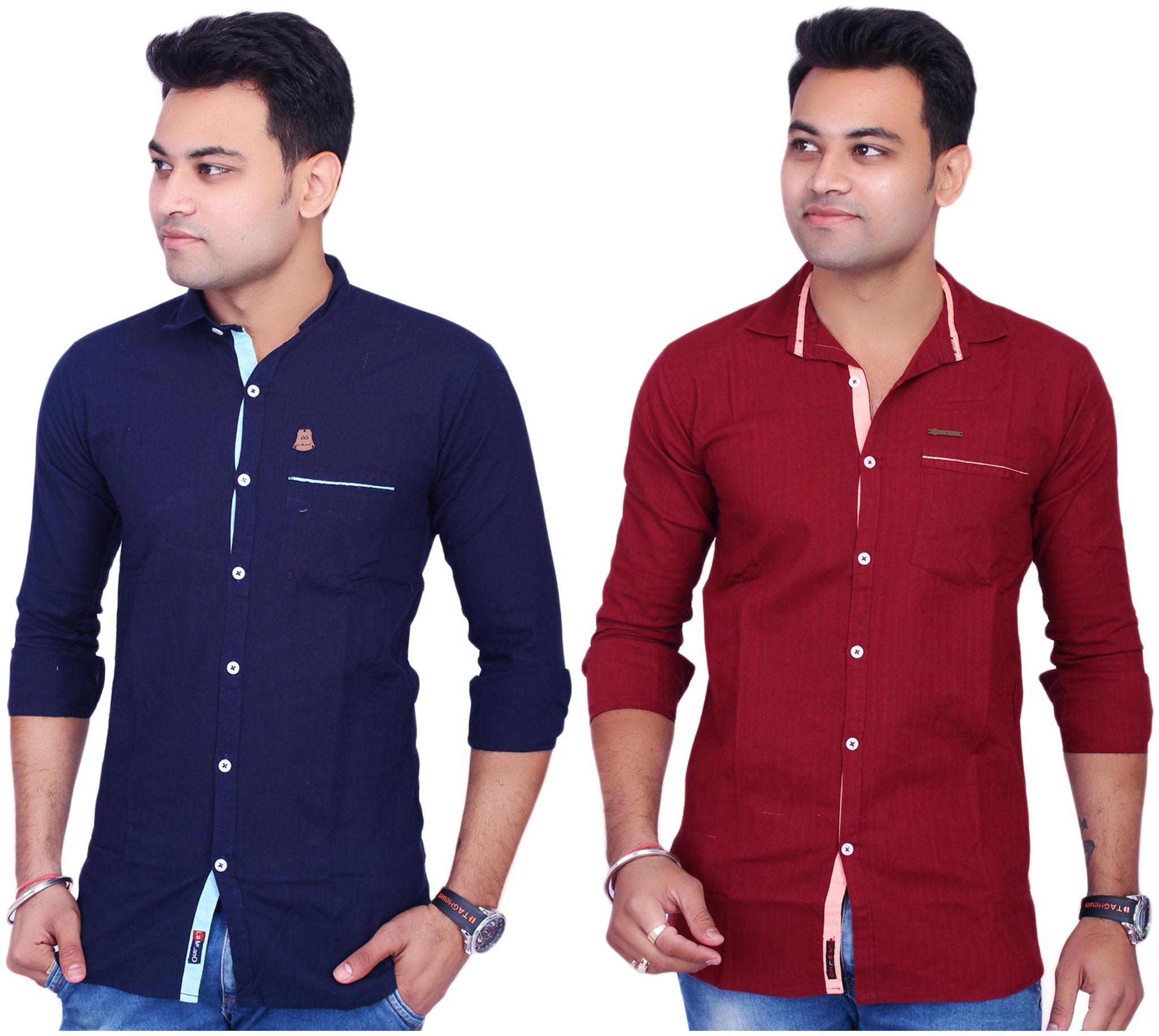 

La Milano Men Maroon Blue Solid Slim Fit Casual Shirt