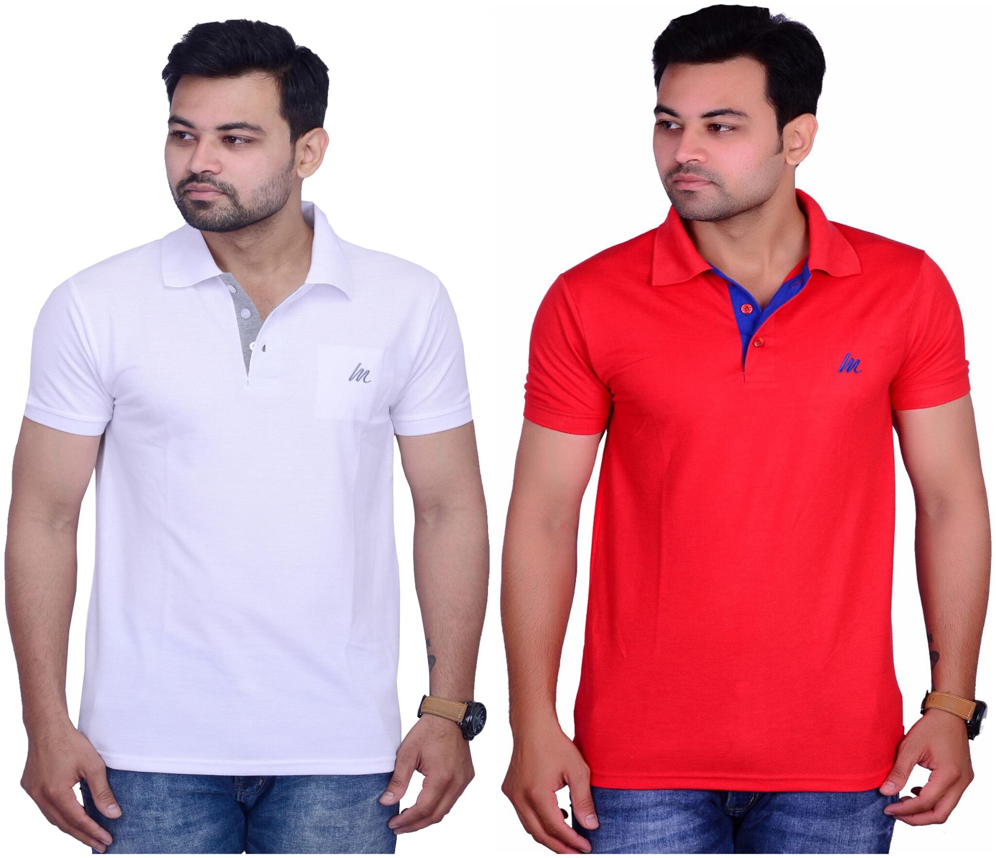 

La Milano Men Red White Slim fit Cotton Polo collar T-Shirt - Pack Of 2