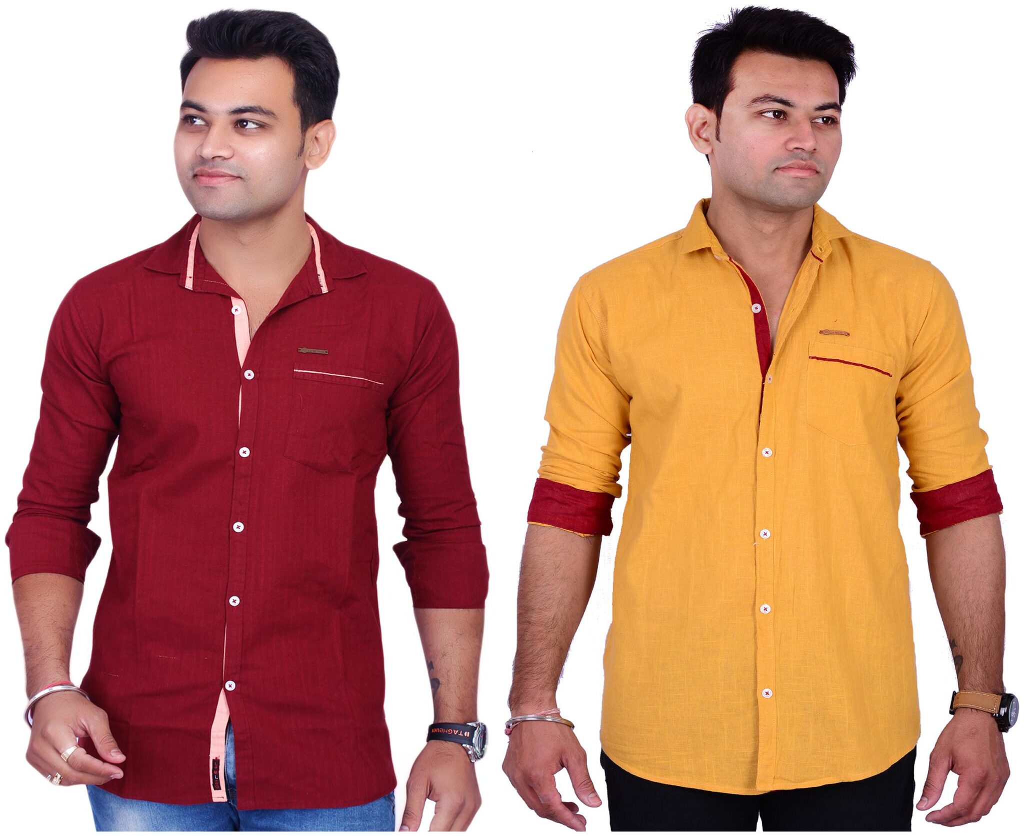 

La Milano Men Yellow Maroon Solid Slim Fit Casual Shirt