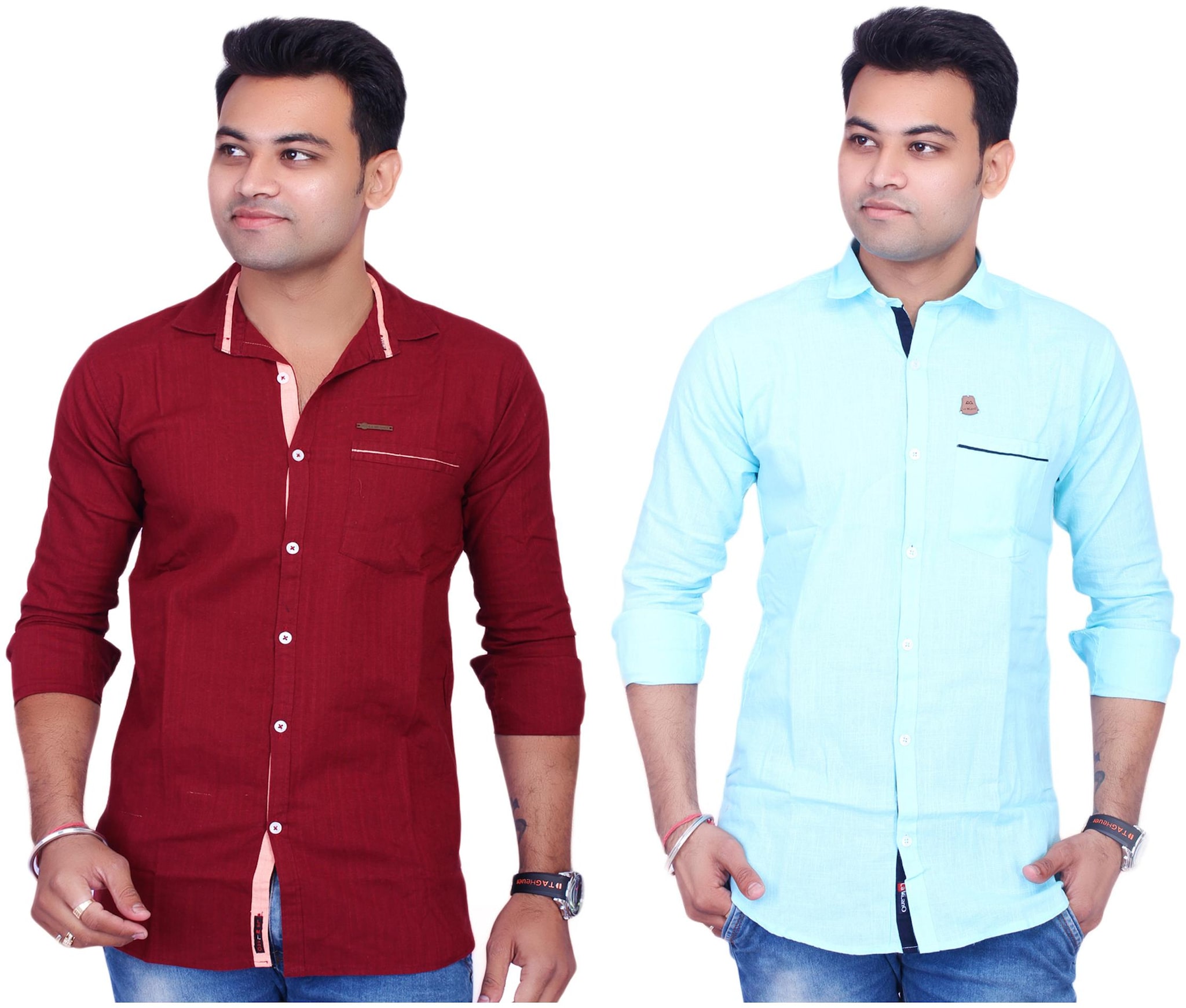 

La Milano Men Blue Maroon Solid Slim Fit Casual Shirt