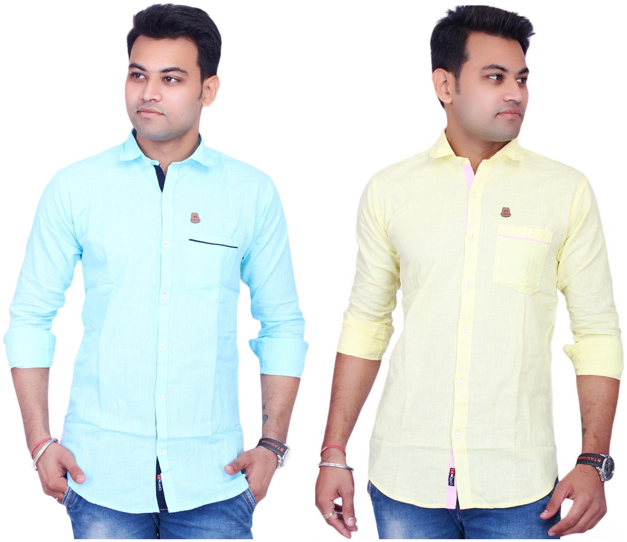

La Milano Men Yellow Blue Solid Slim Fit Casual Shirt