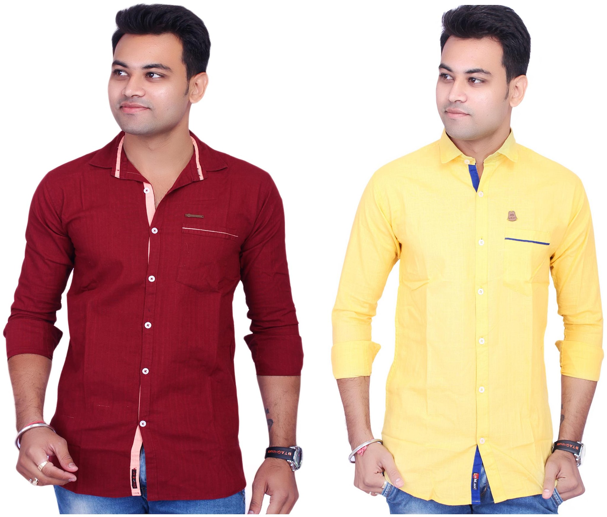 

La Milano Men Yellow Maroon Solid Slim Fit Casual Shirt
