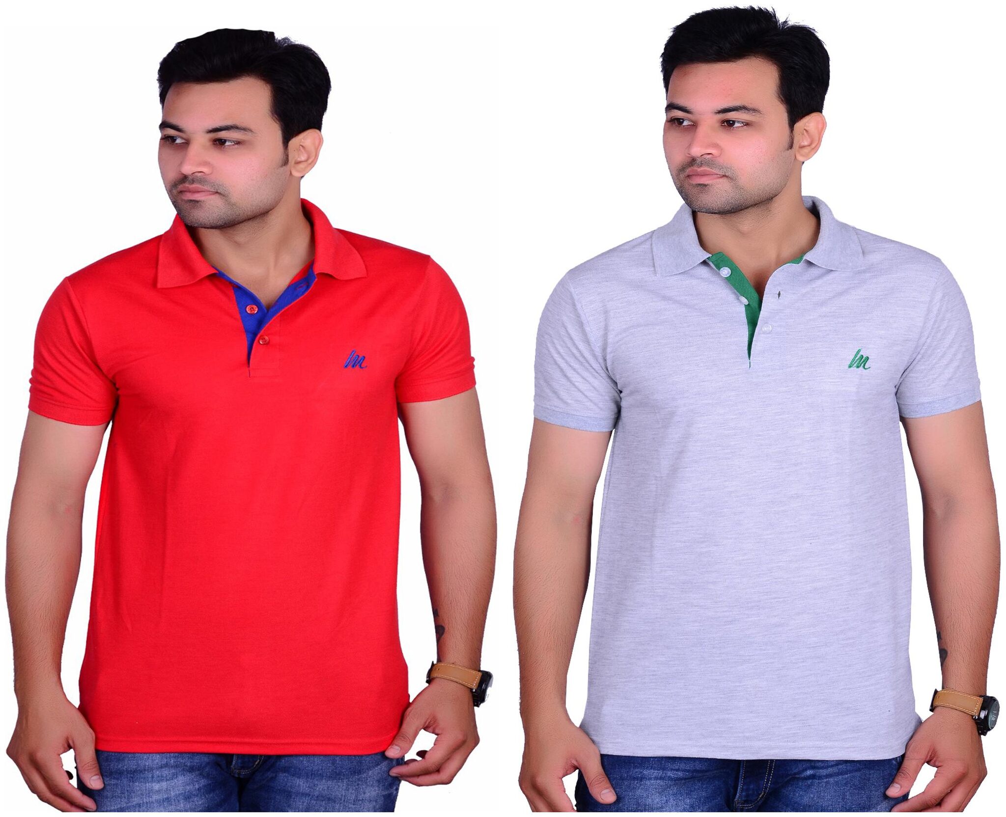 

La Milano Men Grey Red Slim fit Cotton Polo collar T-Shirt - Pack Of 2