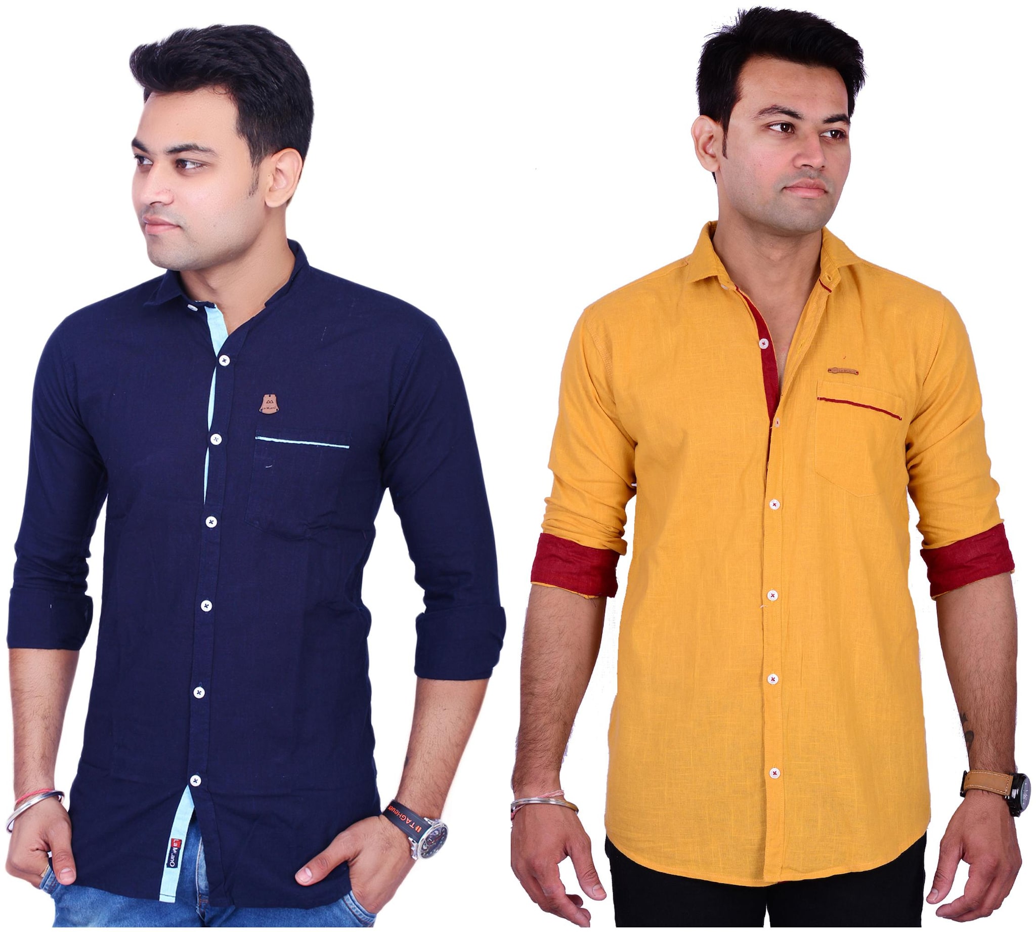 

La Milano Men Yellow Blue Solid Slim Fit Casual Shirt