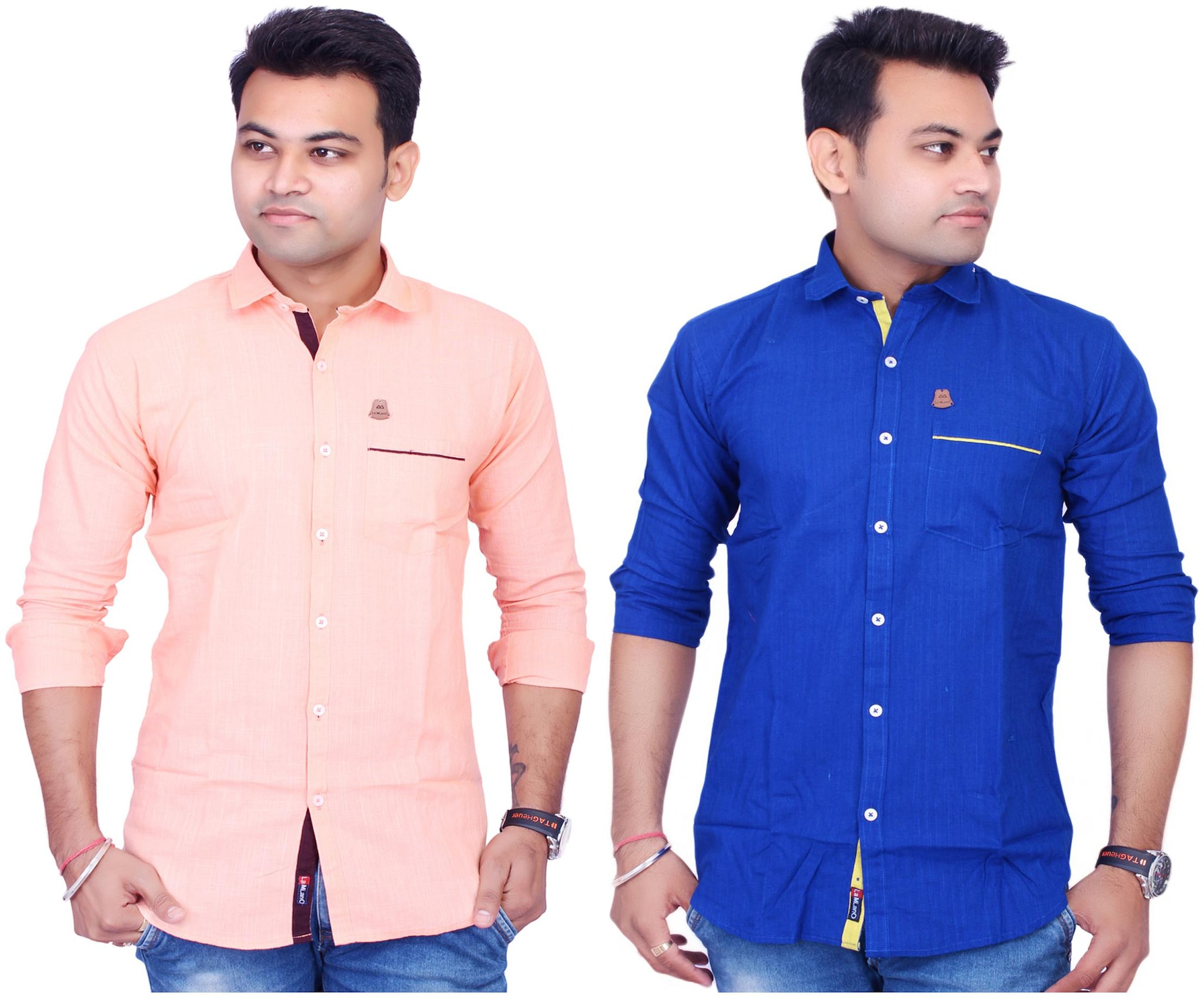 

La Milano Men Blue Orange Solid Slim Fit Casual Shirt