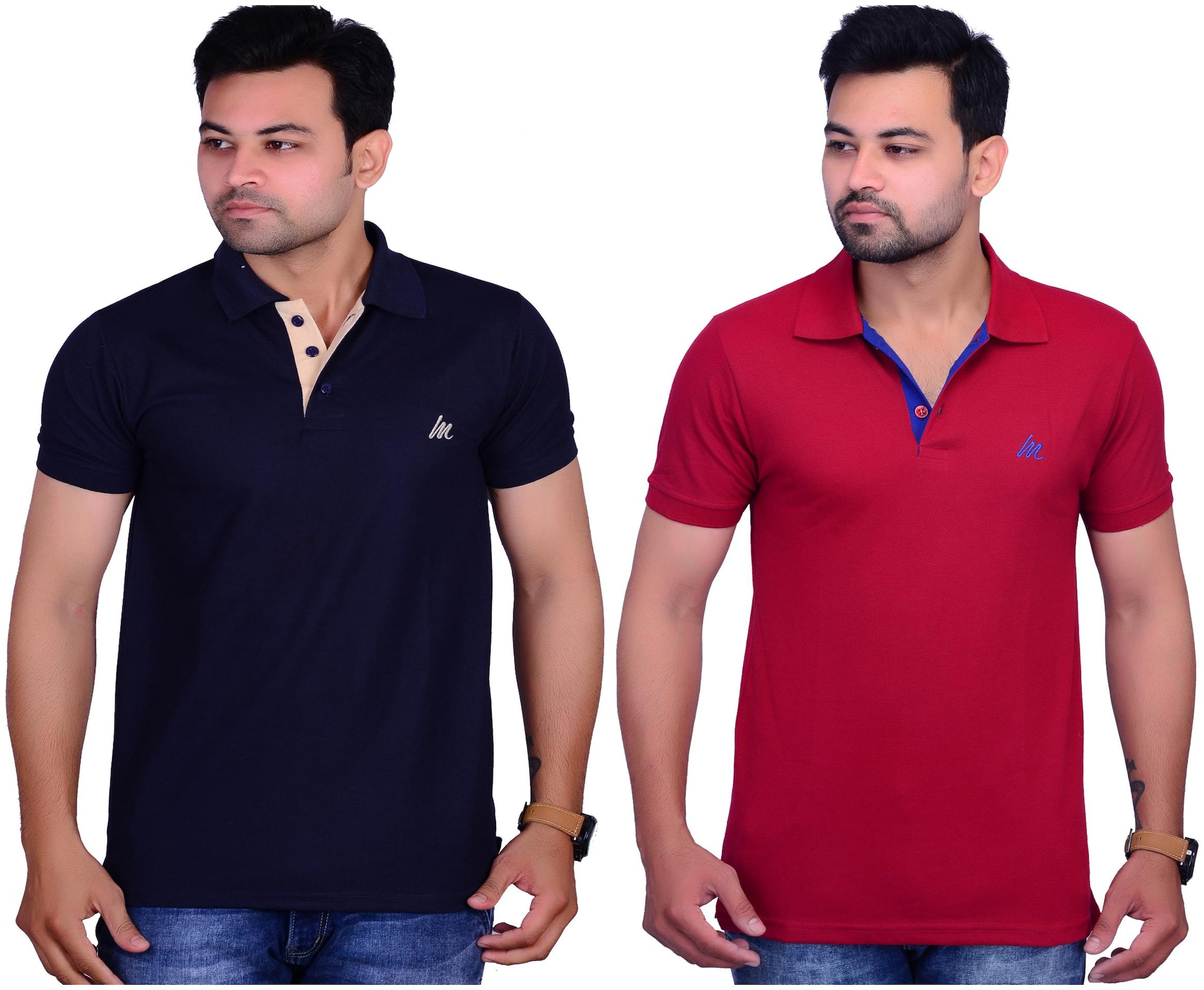 

La Milano Men Maroon Blue Slim fit Cotton Polo collar T-Shirt - Pack Of 2