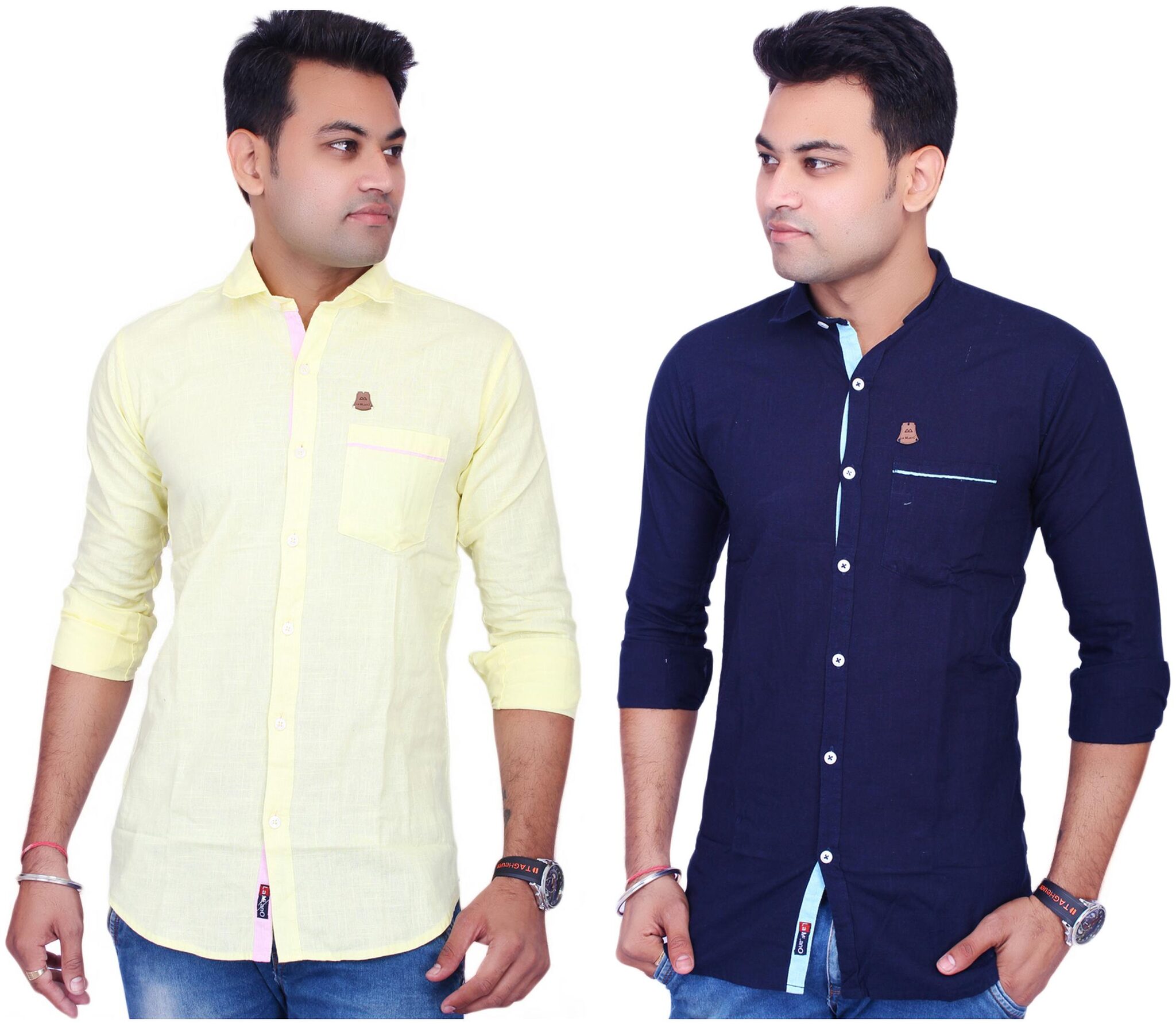 

La Milano Men Blue Yellow Solid Slim Fit Casual Shirt