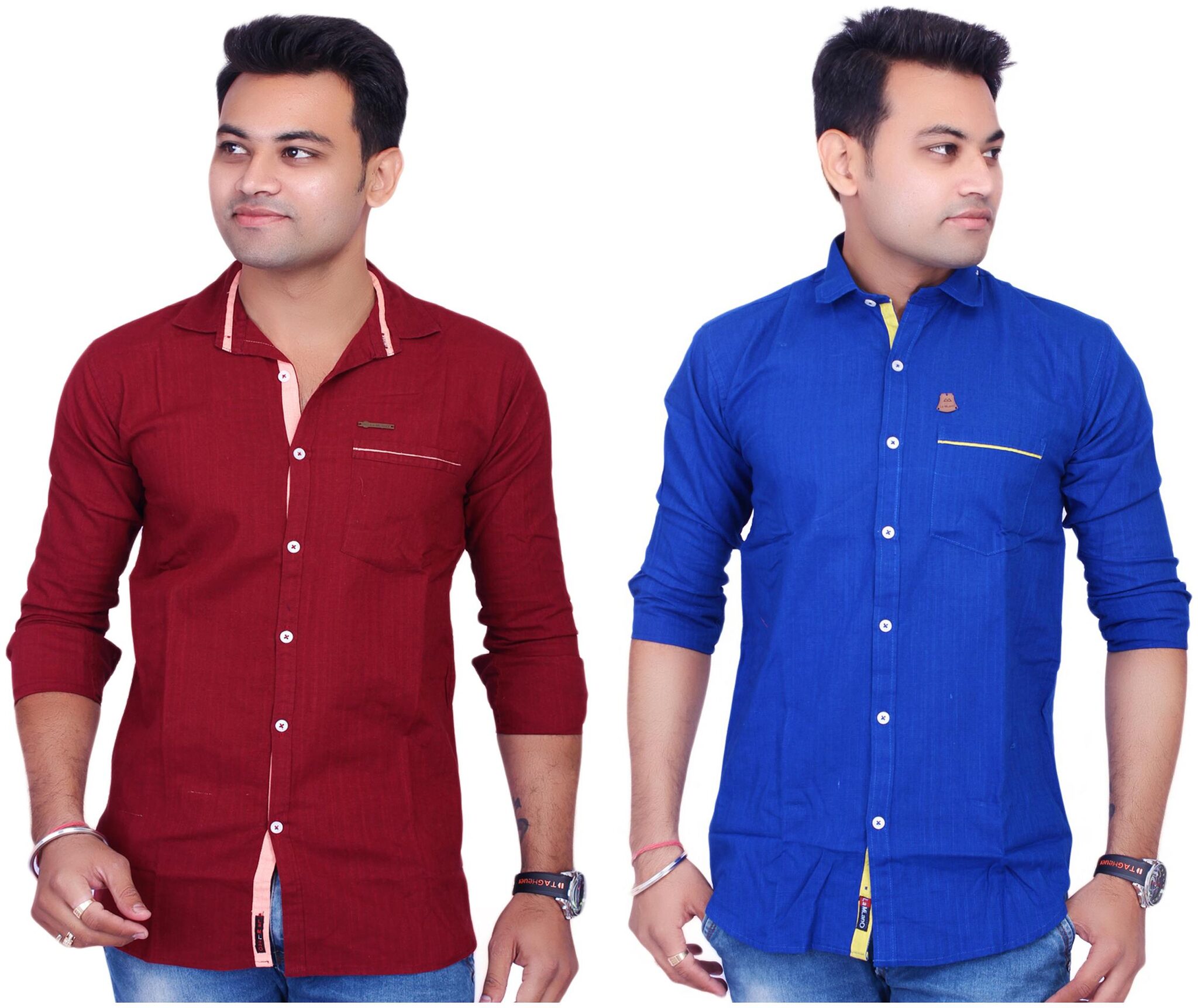 

La Milano Men Blue Maroon Solid Slim Fit Casual Shirt