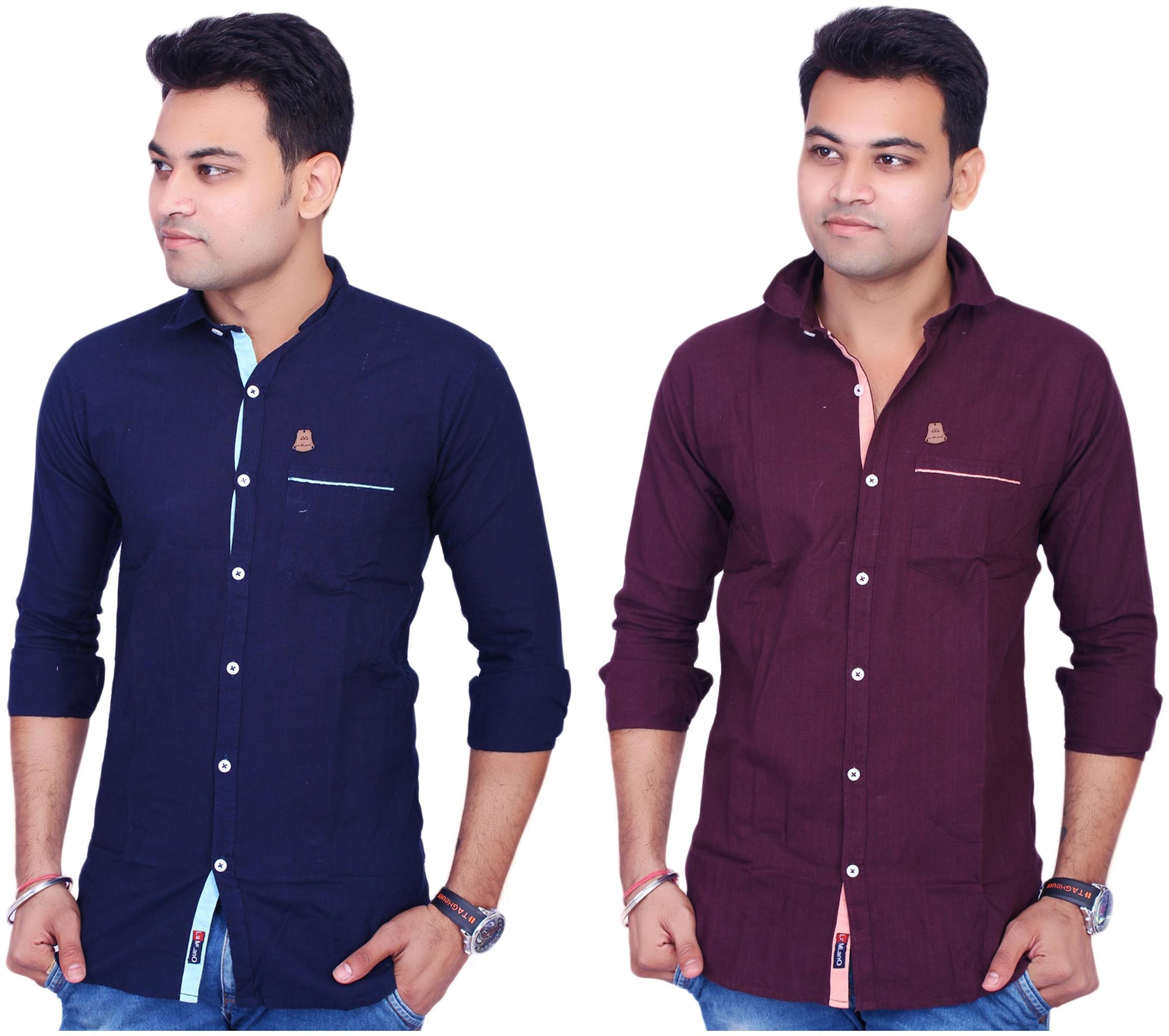 

La Milano Men Purple Blue Solid Slim Fit Casual Shirt
