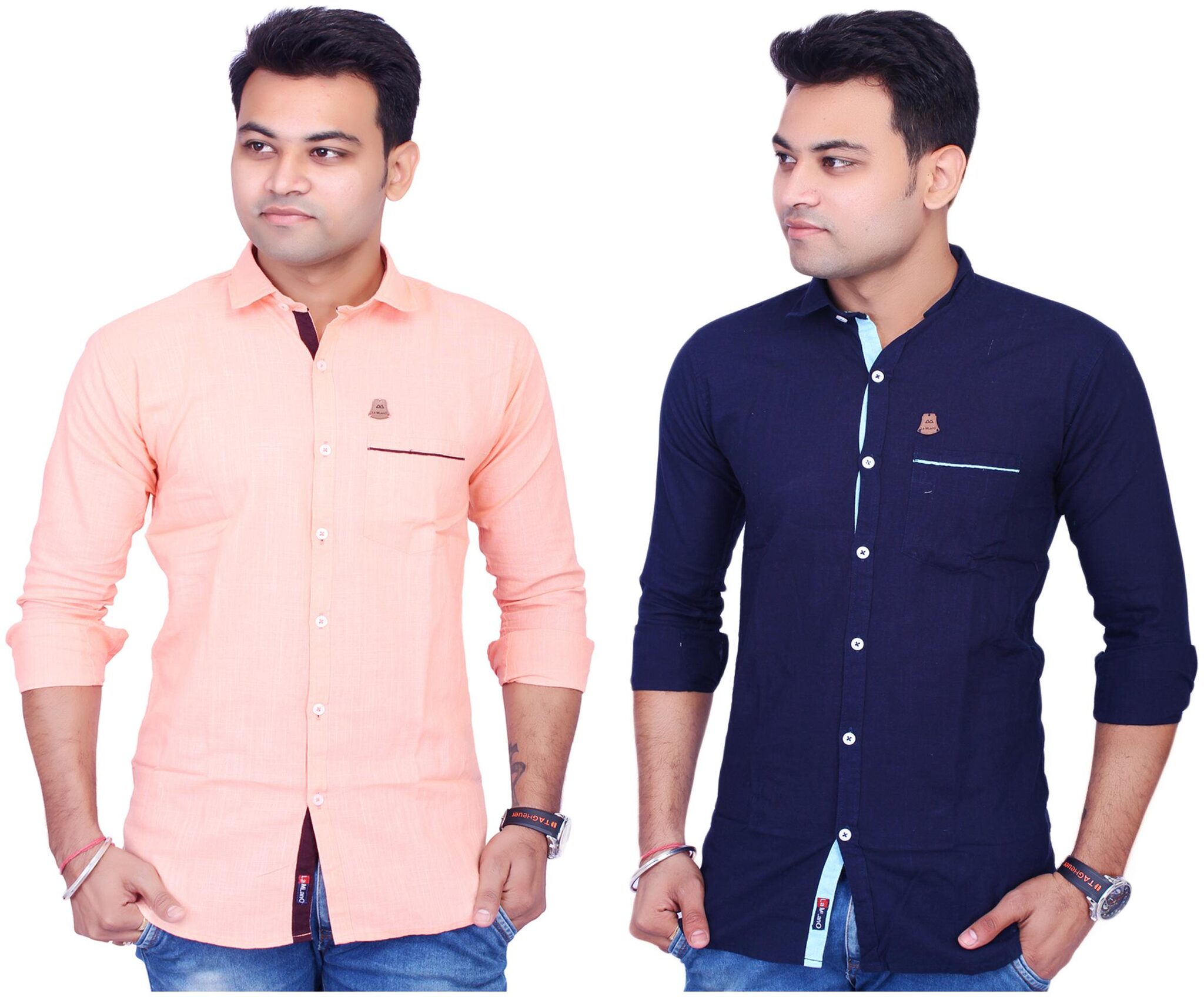 

La Milano Men Blue Orange Solid Slim Fit Casual Shirt