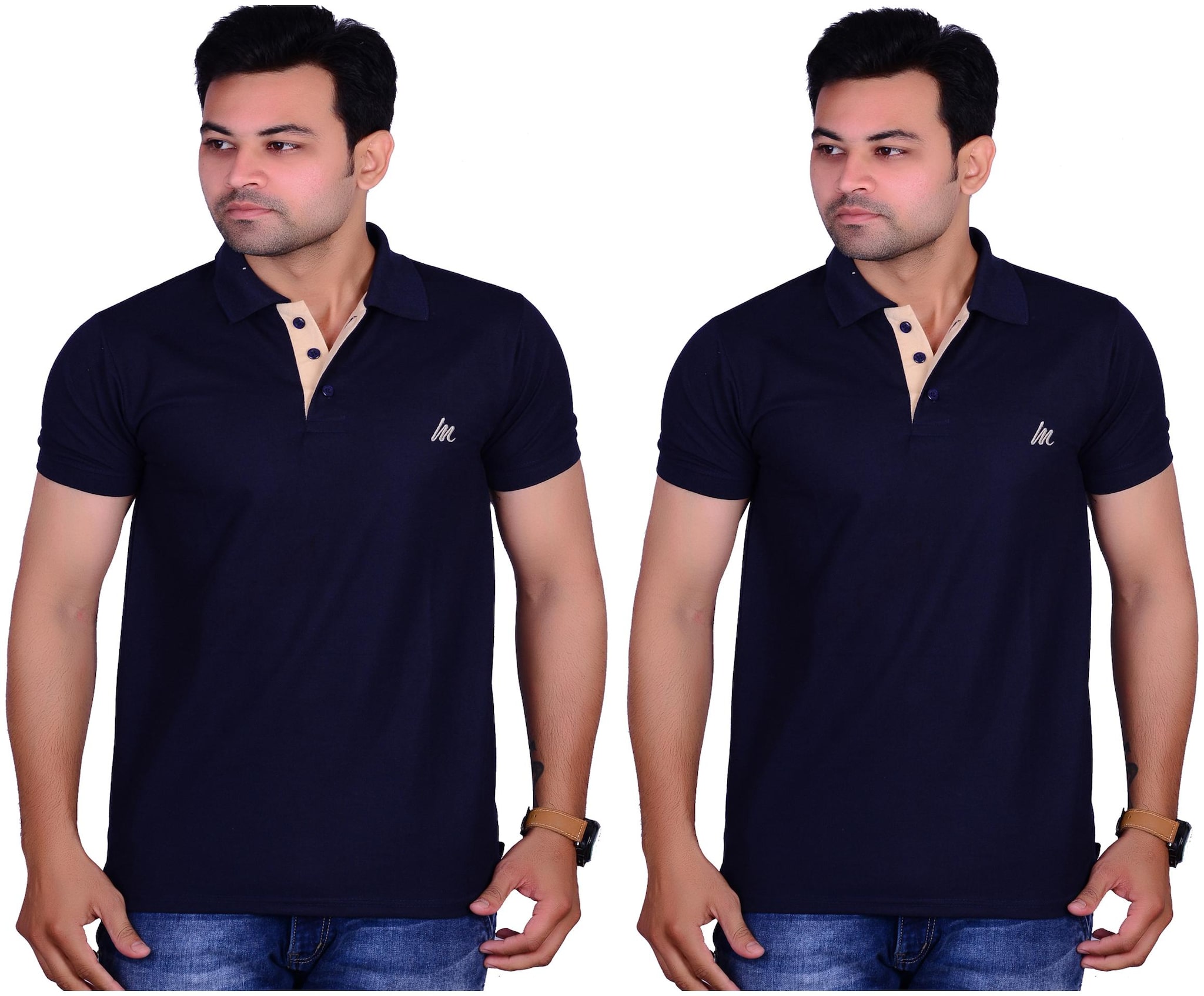 

La Milano Men Navy blue Slim fit Cotton Polo collar T-Shirt - Pack Of 2