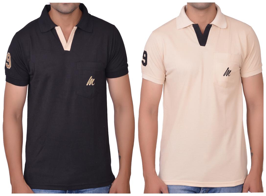 

La Milano Men Multi Slim fit Cotton Polo collar T-Shirt - Pack Of 2