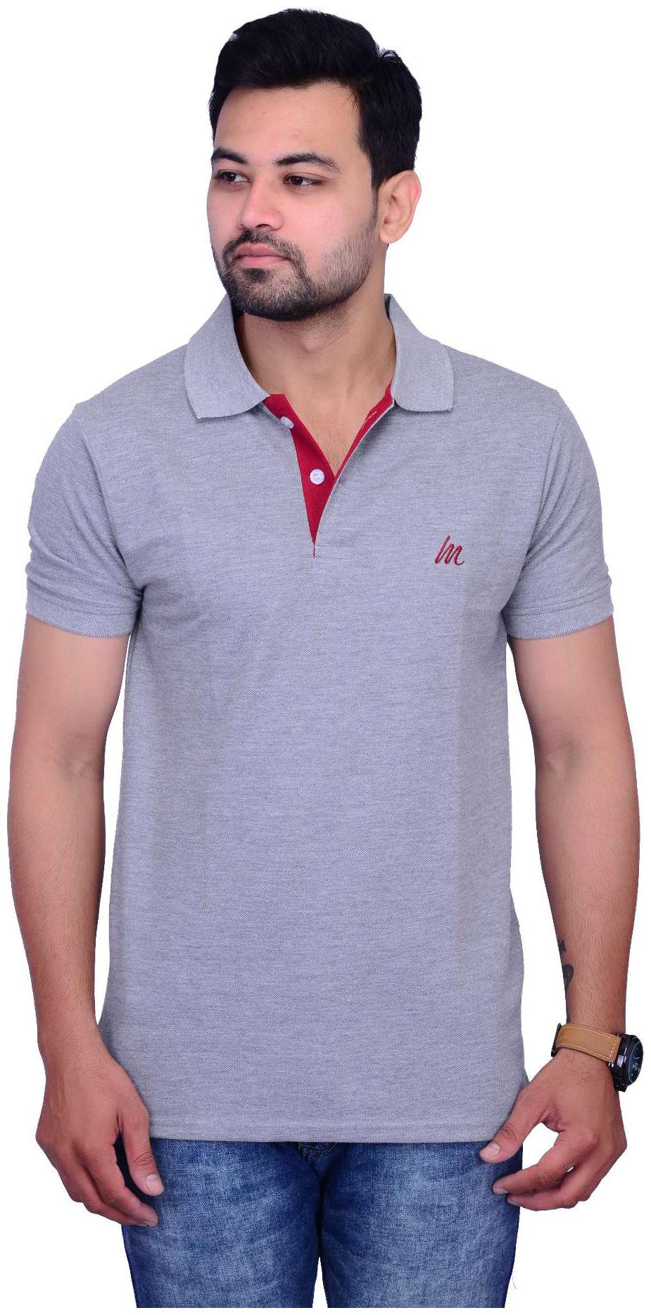 

La Milano Men Grey Slim fit Cotton Polo collar T-Shirt - Pack Of 1