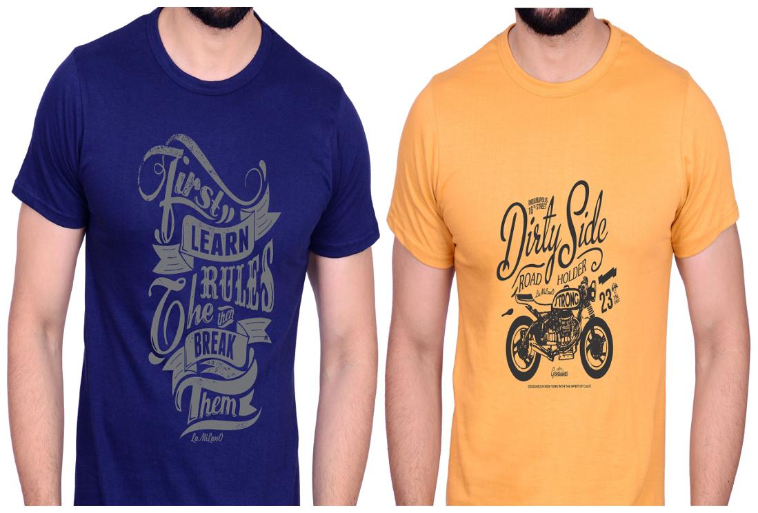 

La Milano Men Multi Slim fit Cotton Round neck T-Shirt - Pack Of 2