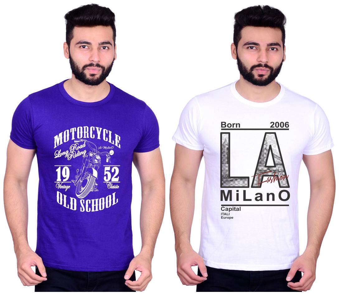 

La Milano Men Multi Slim fit Cotton Round neck T-Shirt - Pack Of 2