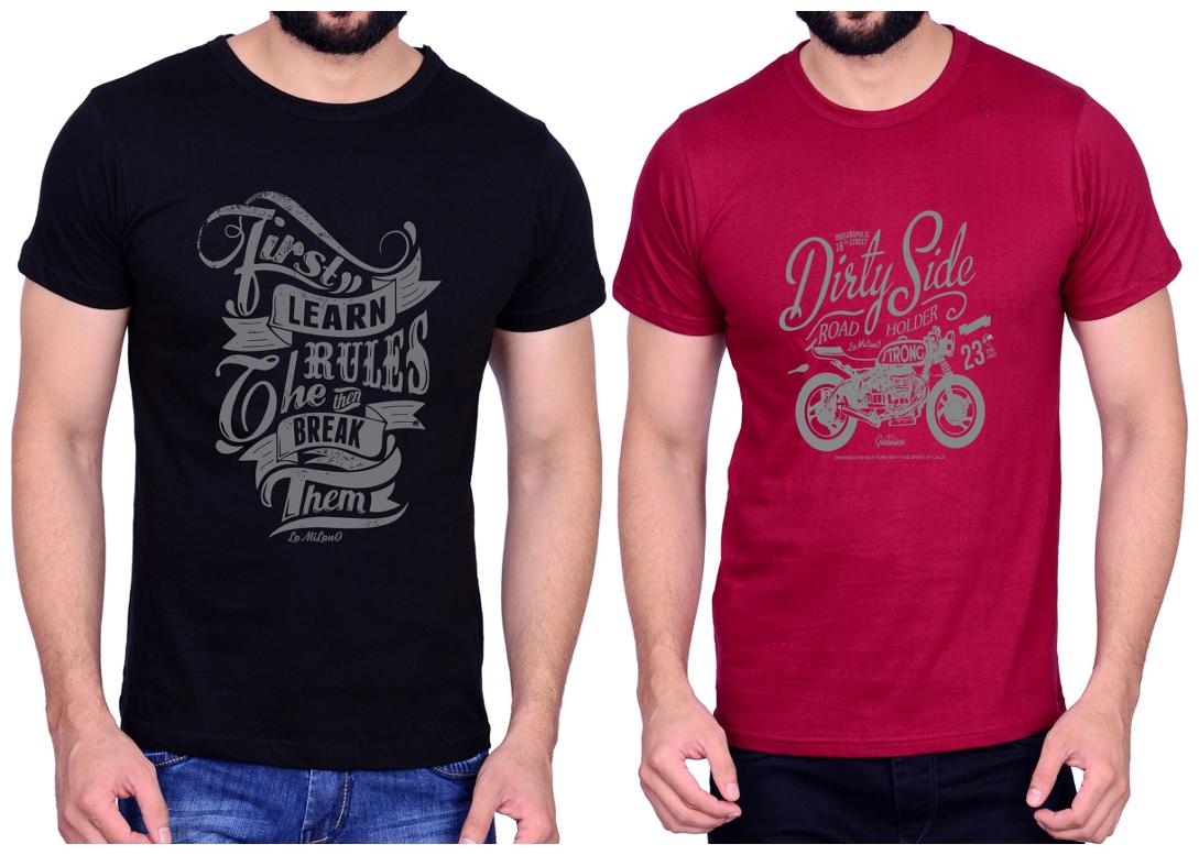

La Milano Men Pink Slim fit Cotton Round neck T-Shirt - Pack Of 2