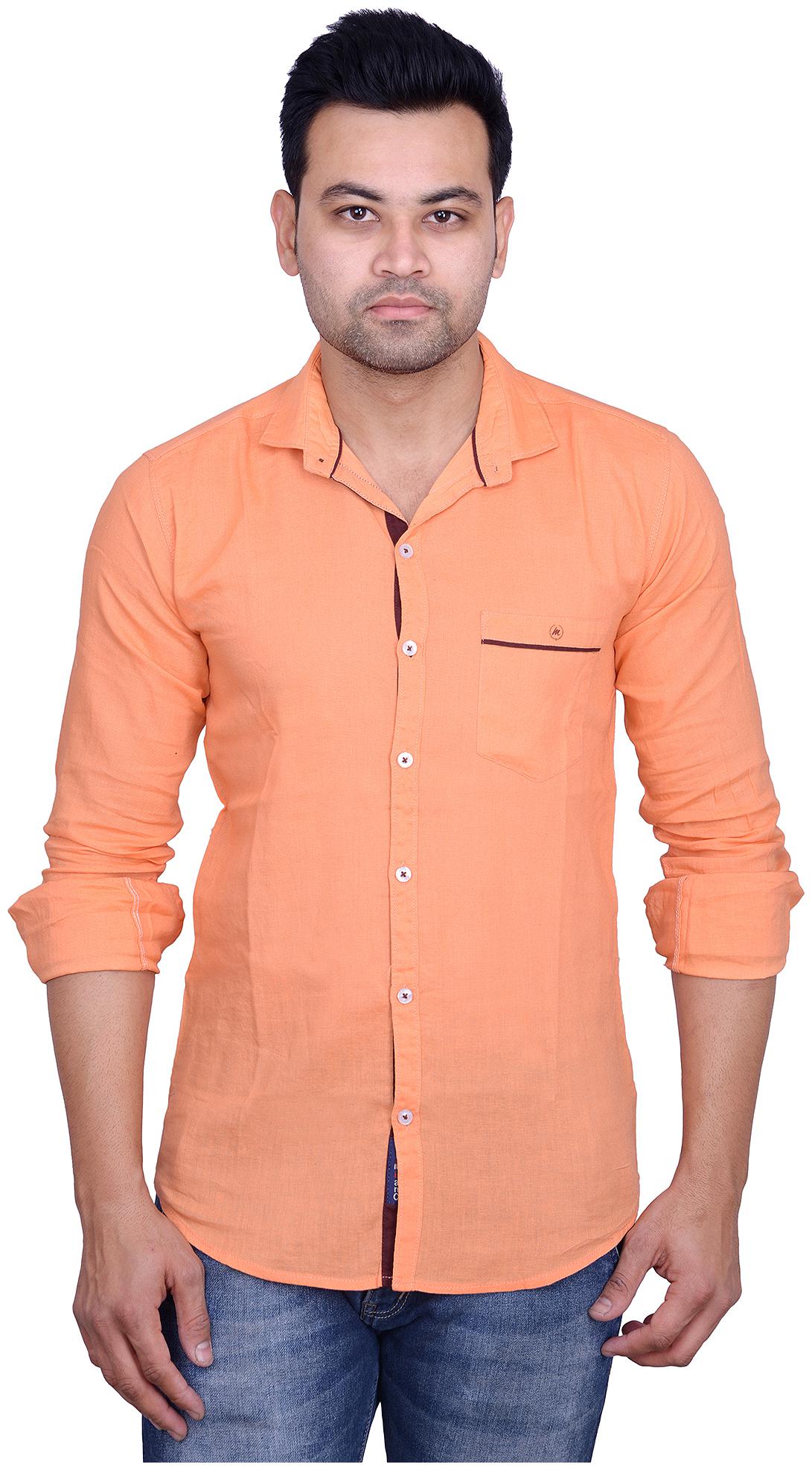 

La Milano Men Orange Solid Slim Fit Casual Shirt