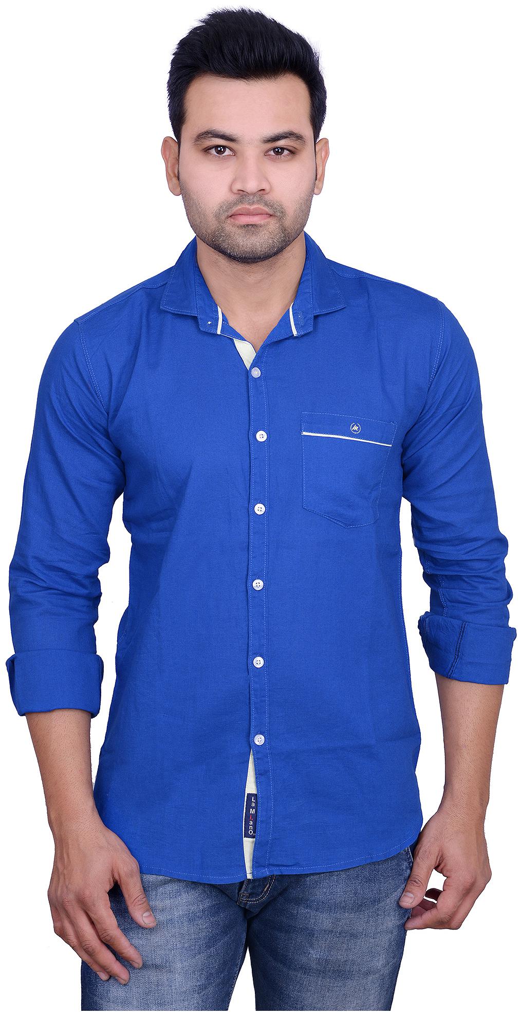 

La Milano Men Blue Solid Slim Fit Casual Shirt
