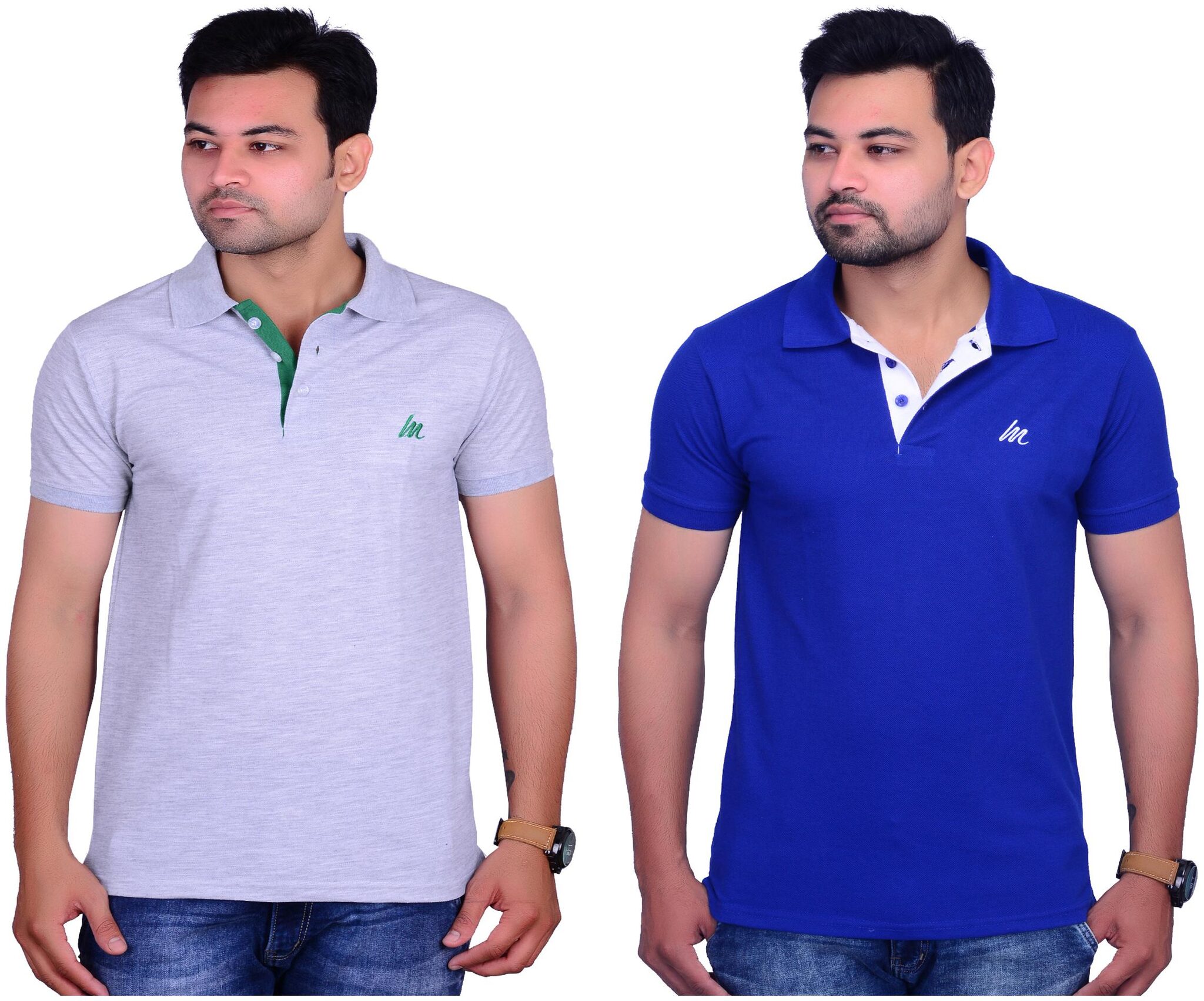 

La Milano Men Blue White Slim fit Cotton Polo collar T-Shirt - Pack Of 2