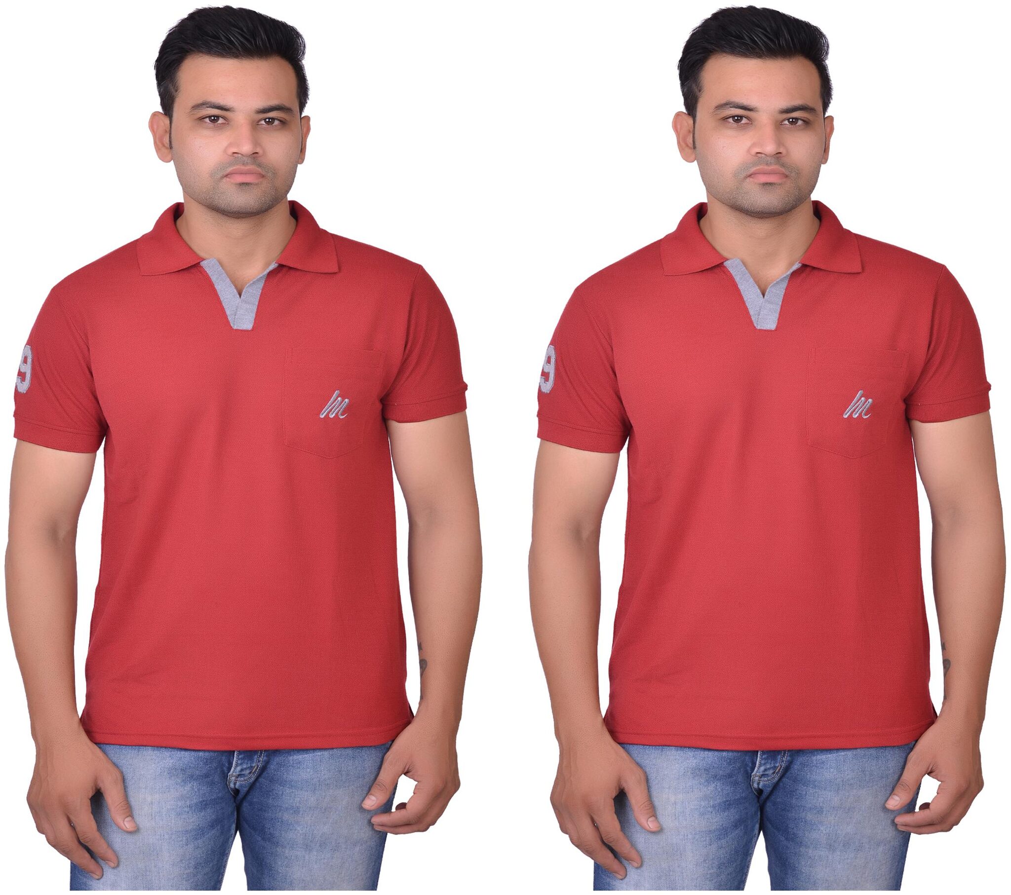 

La Milano Men Red Slim fit Cotton Polo collar T-Shirt - Pack Of 2