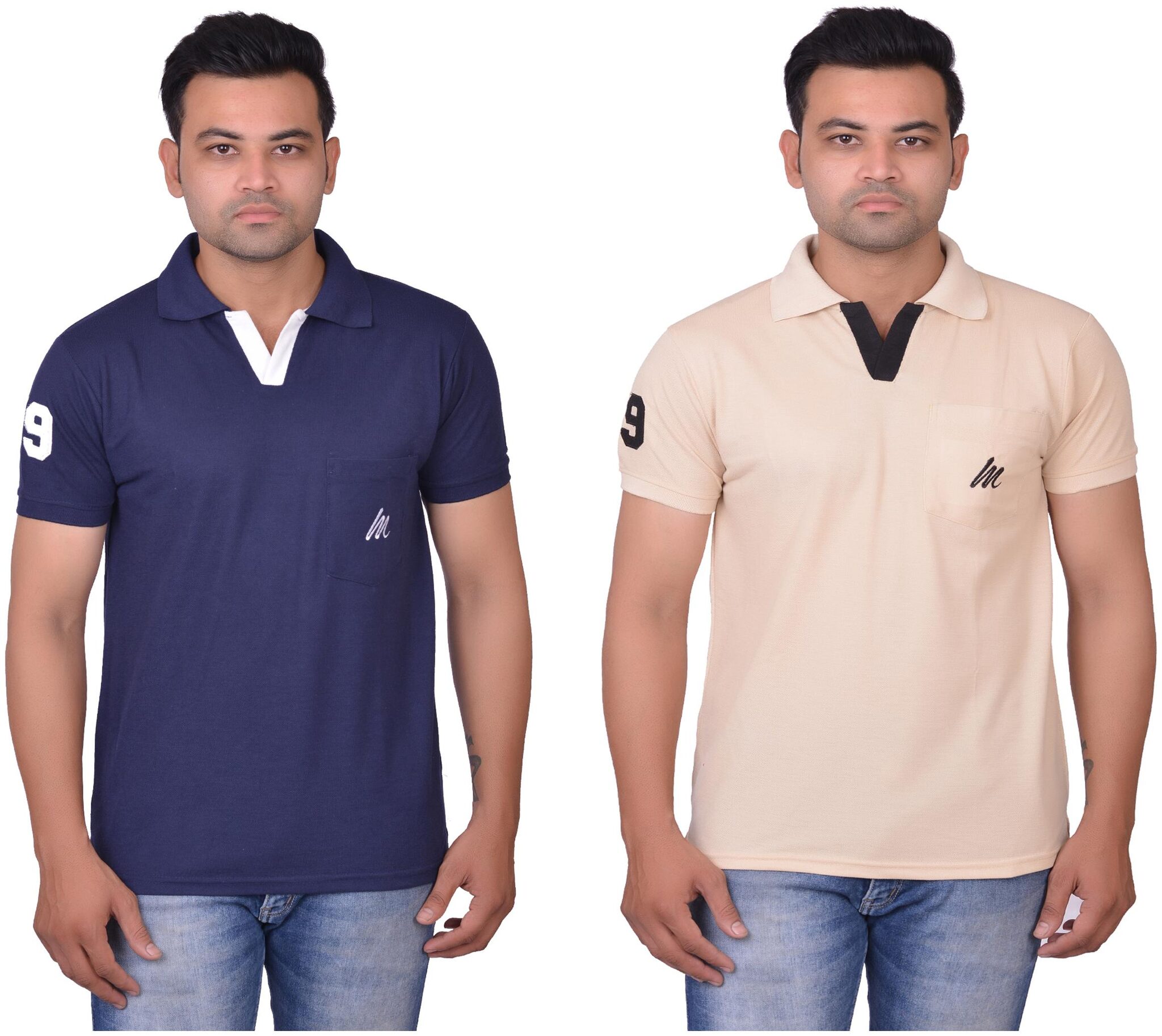 

La Milano Men Beige Blue Slim fit Cotton Polo collar T-Shirt - Pack Of 2