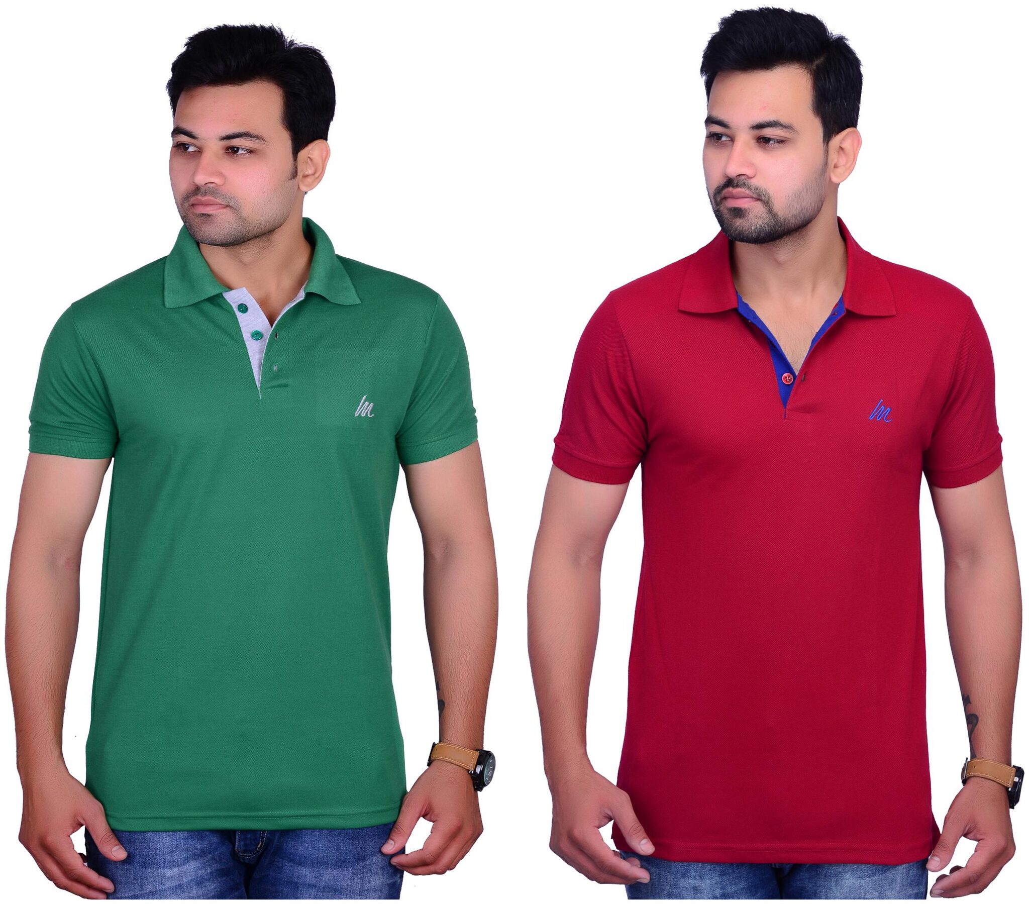 

La Milano Men Maroon Green Slim fit Cotton Polo collar T-Shirt - Pack Of 2