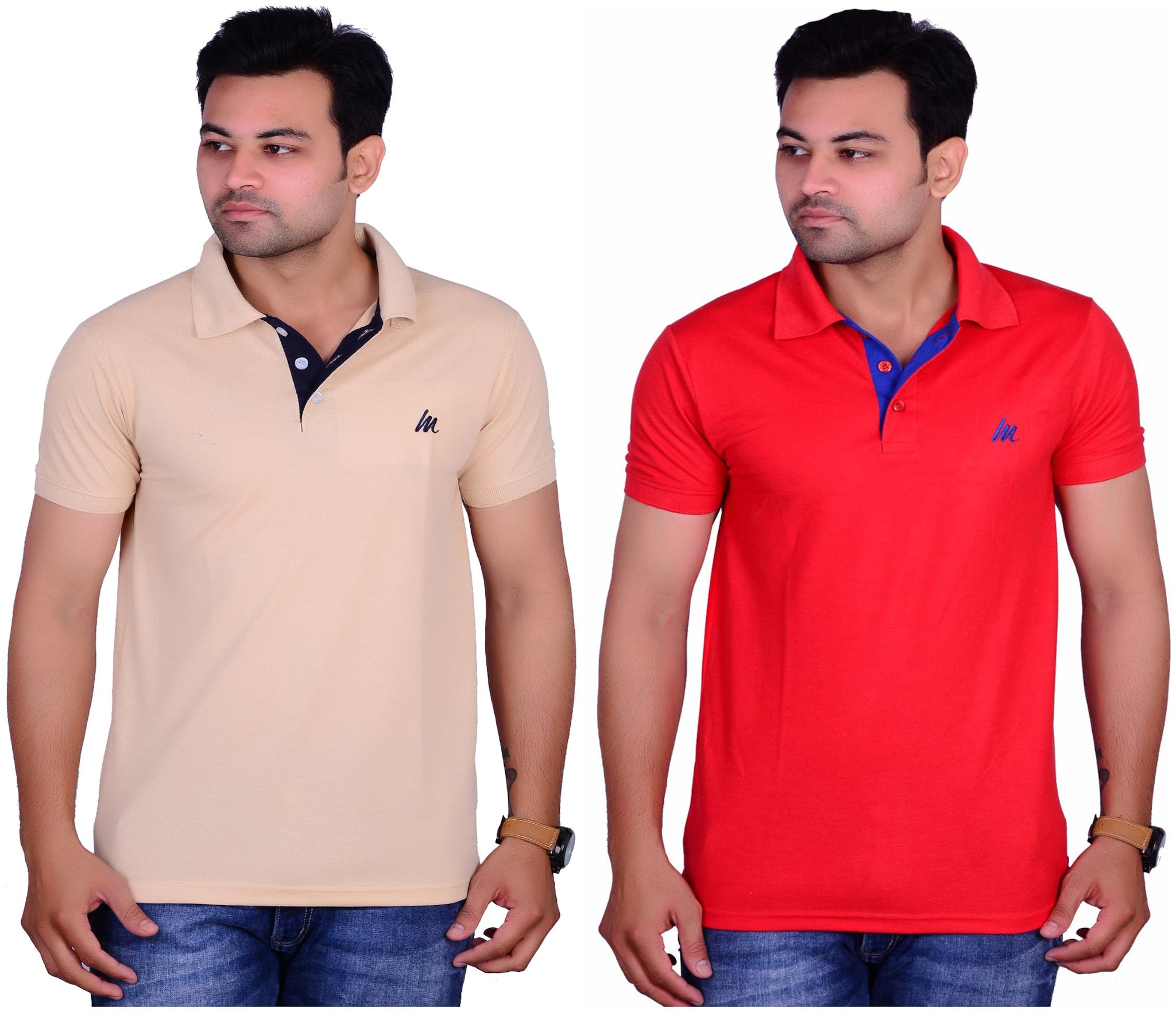 

La Milano Men Red Beige Slim fit Cotton Polo collar T-Shirt - Pack Of 2