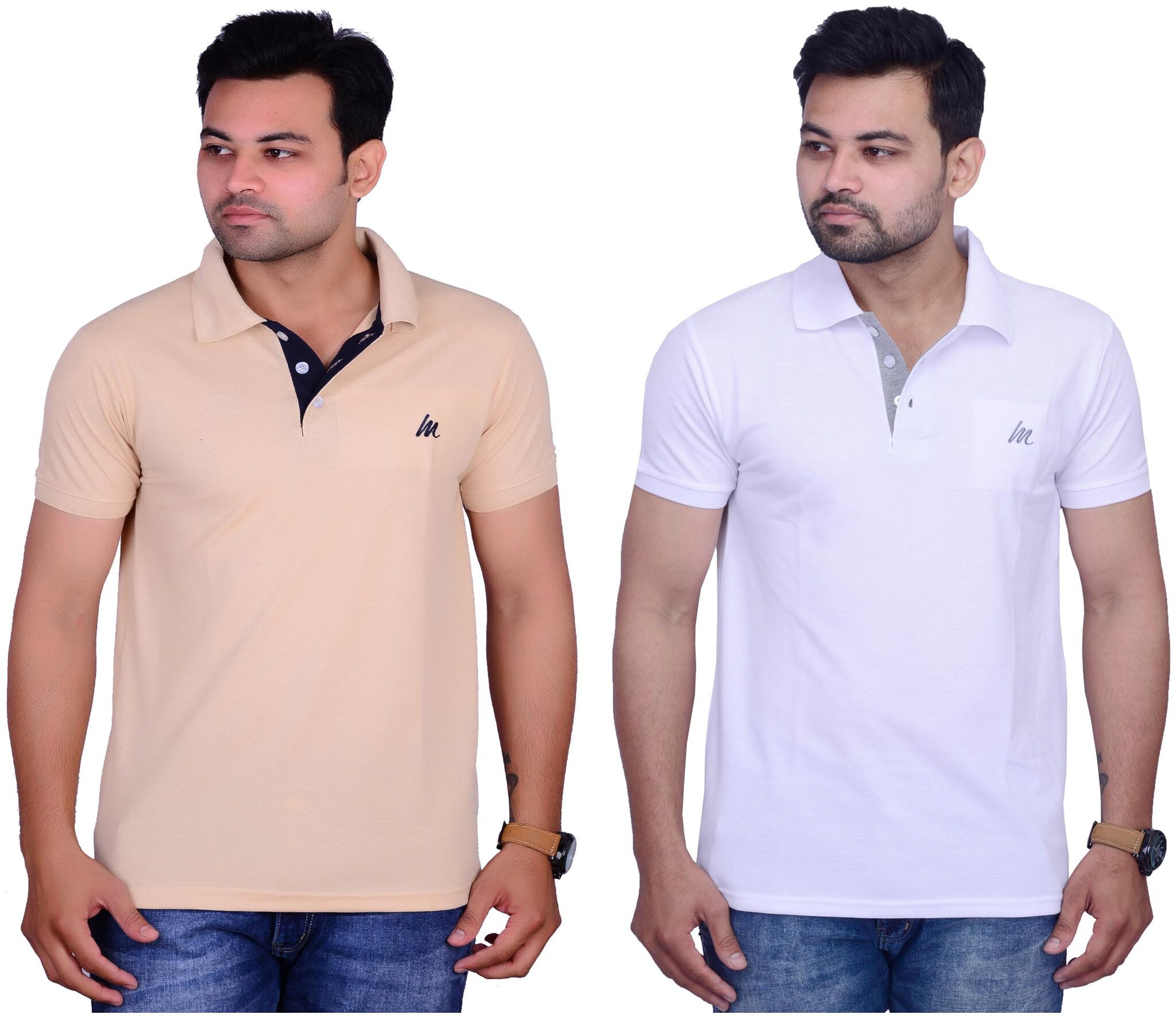 

La Milano Men White Beige Slim fit Cotton Polo collar T-Shirt - Pack Of 2