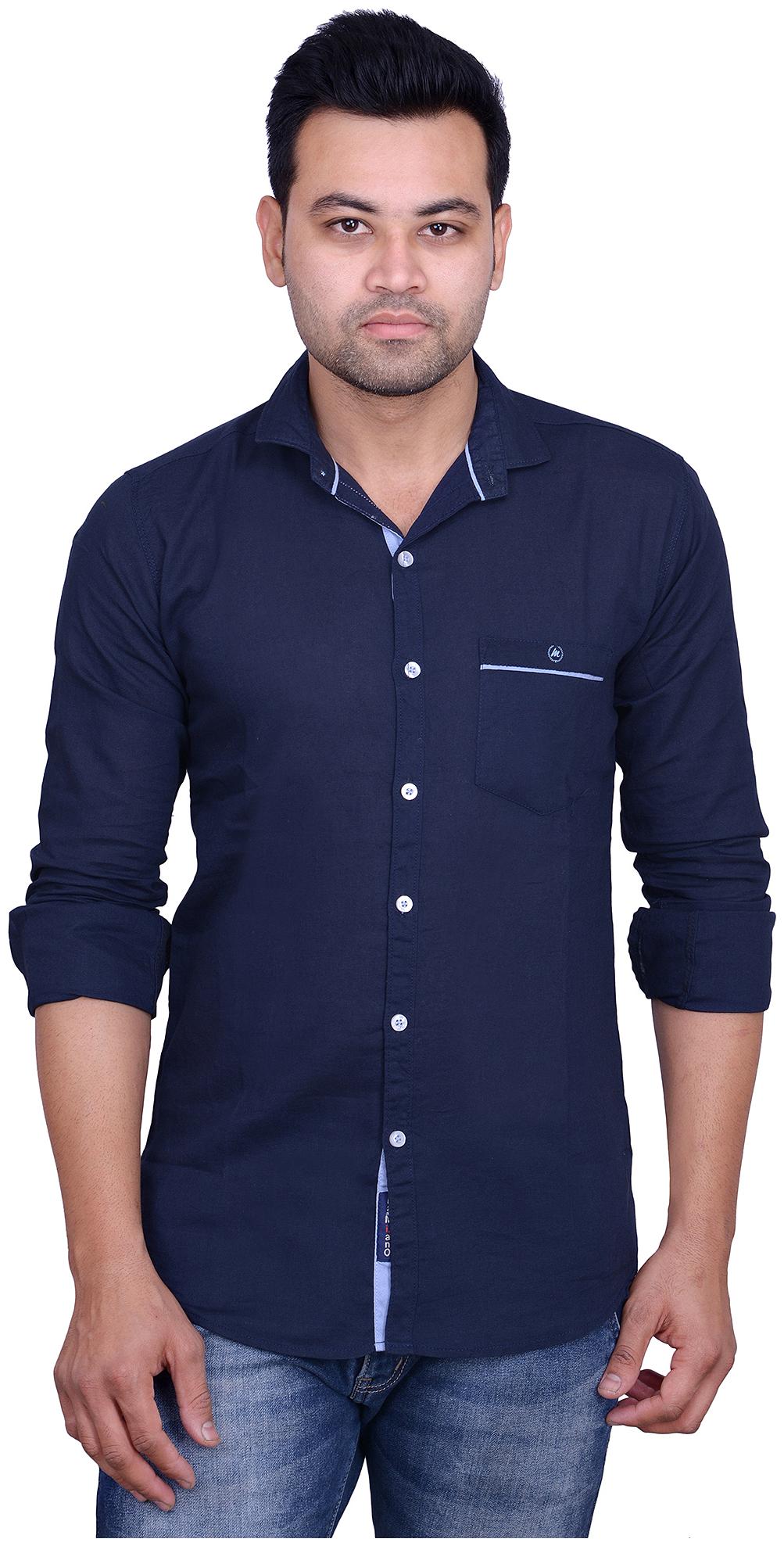 

La Milano Men Blue Solid Slim Fit Casual Shirt