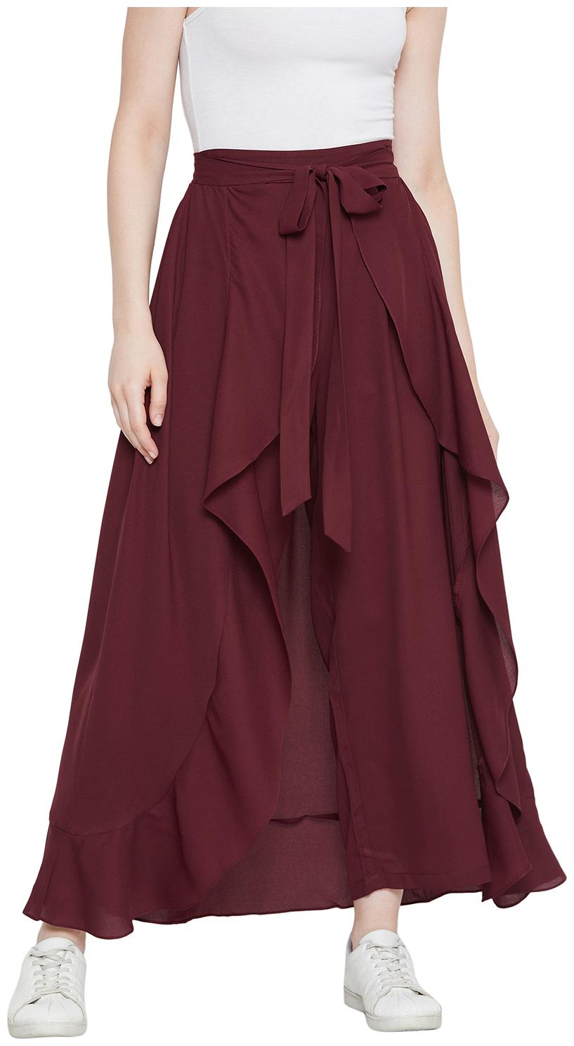 

La Zoire Maroon Solid Straight Palazzo