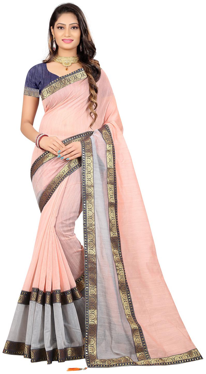 

JINAL AND JINAL Pink Solid Chanderi Designer Saree With blouse