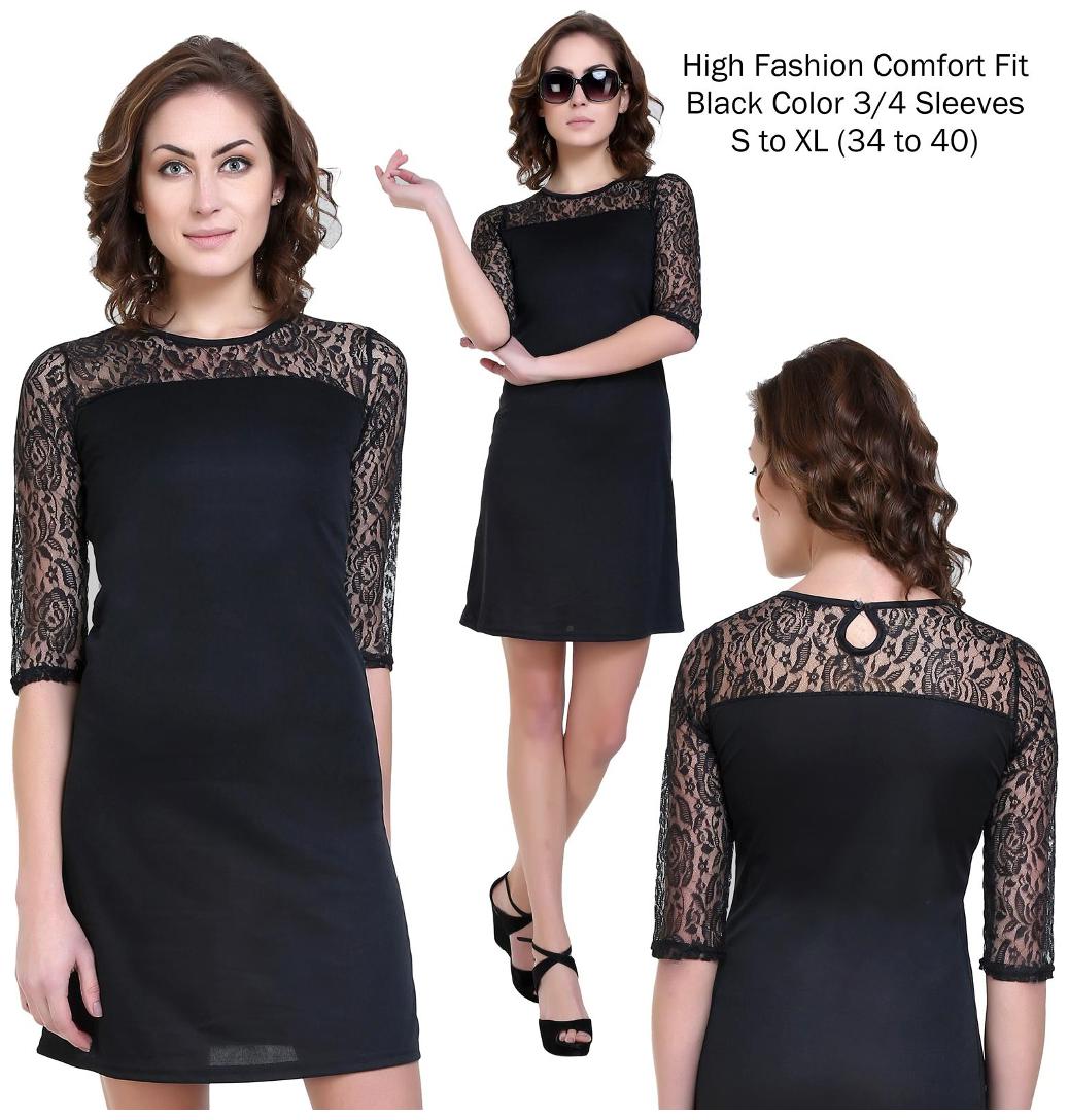

Chrome Coral Black Printed A-line dress