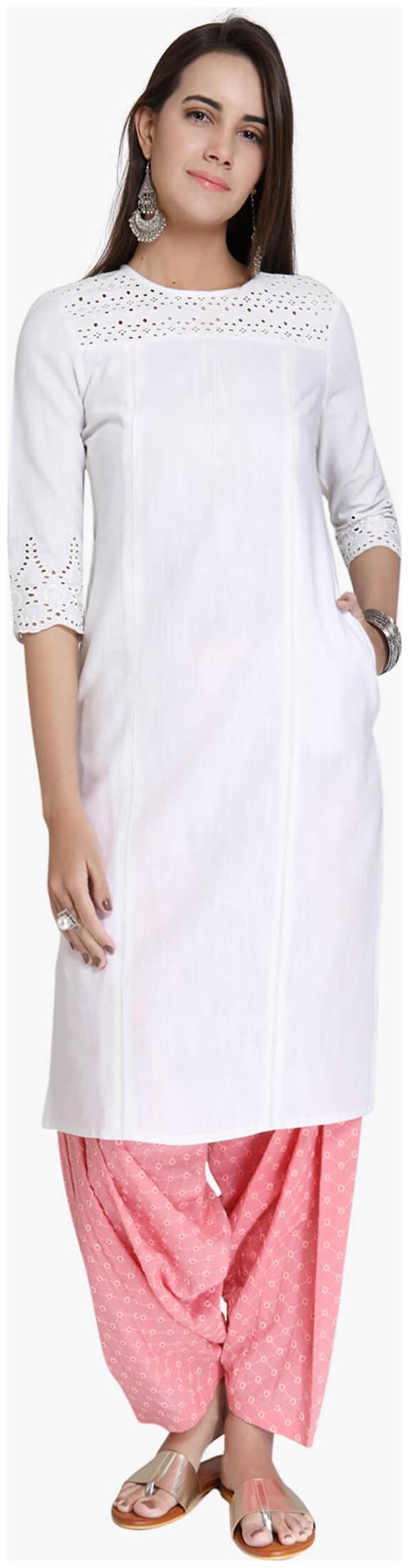 

NAARI Women White Embroidered Straight Kurta