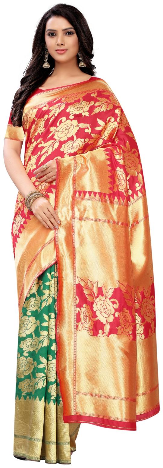 

Lady Shopi Floral Jacquard Red Women S Banarasi Silk Saree