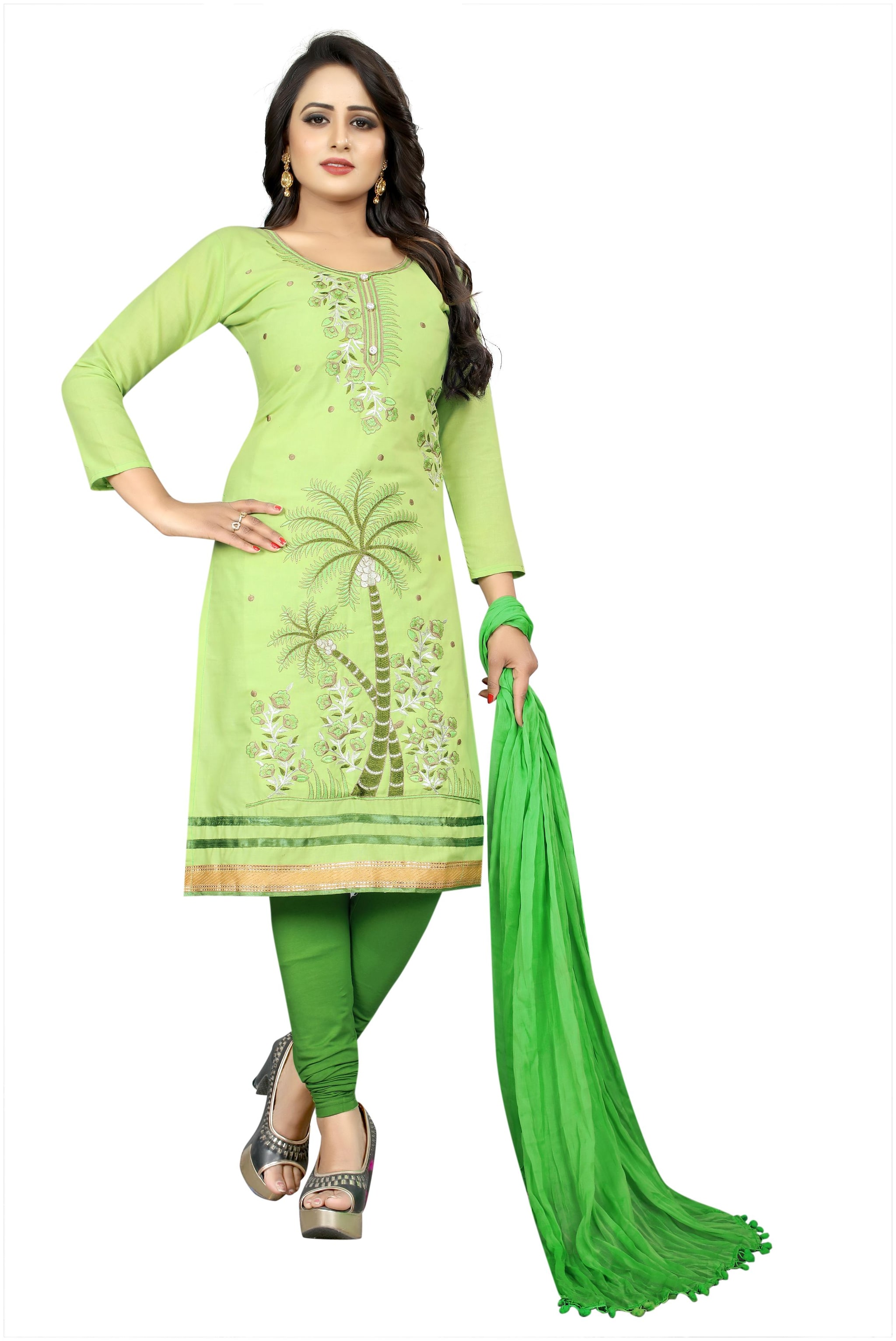 

LADY SHOPI Green Unstitched Kurta with bottom dupatta With dupatta Dress Material