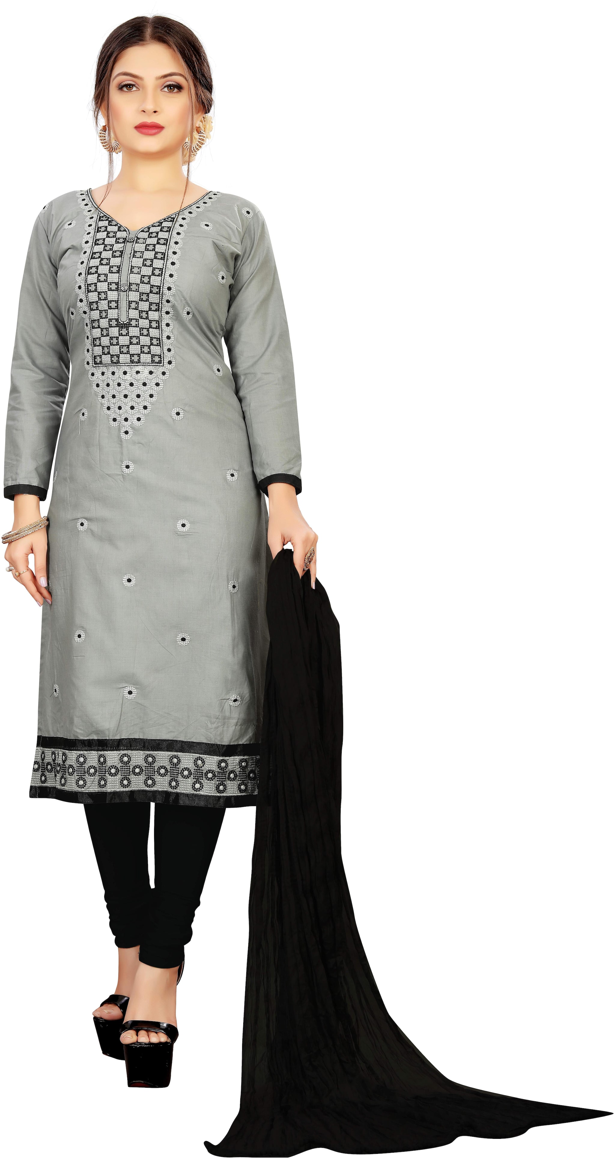 

LADY SHOPI Grey Unstitched Kurta with bottom dupatta With dupatta Dress Material