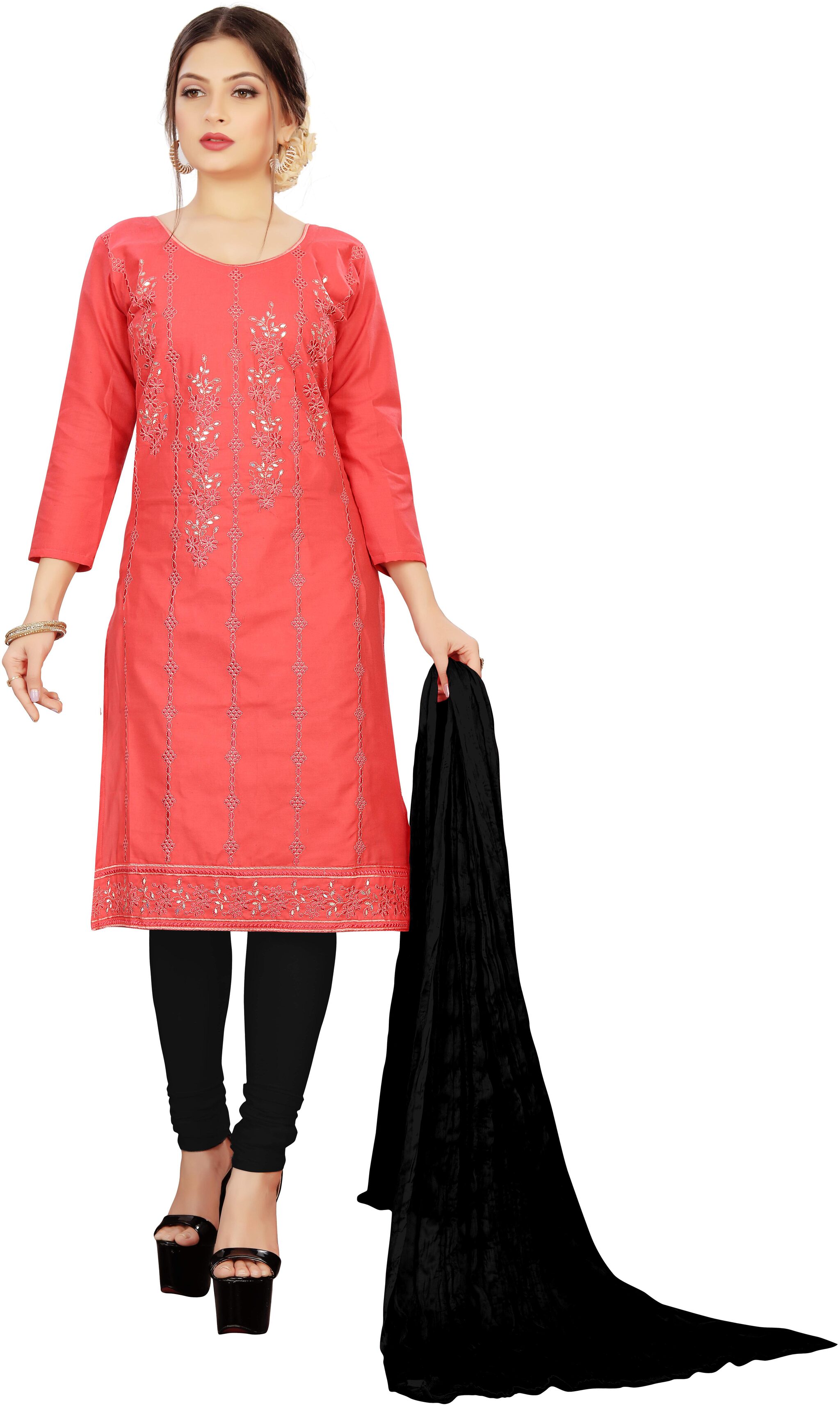 

LADY SHOPI Peach Unstitched Kurta with bottom dupatta With dupatta Dress Material