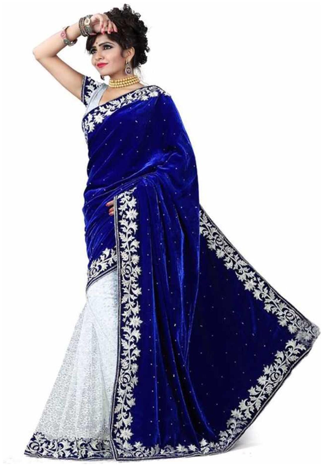 

LADY SHOPI Velvet Printed Saree Blue