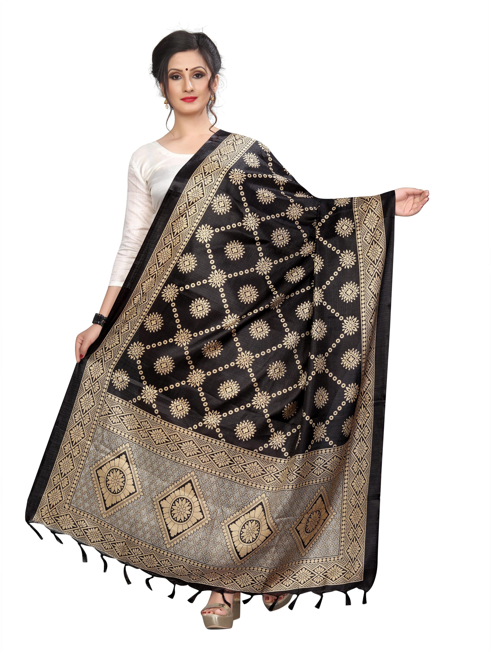 

LADY SHOPI Women Cotton Flex Printed Dupatta - Black