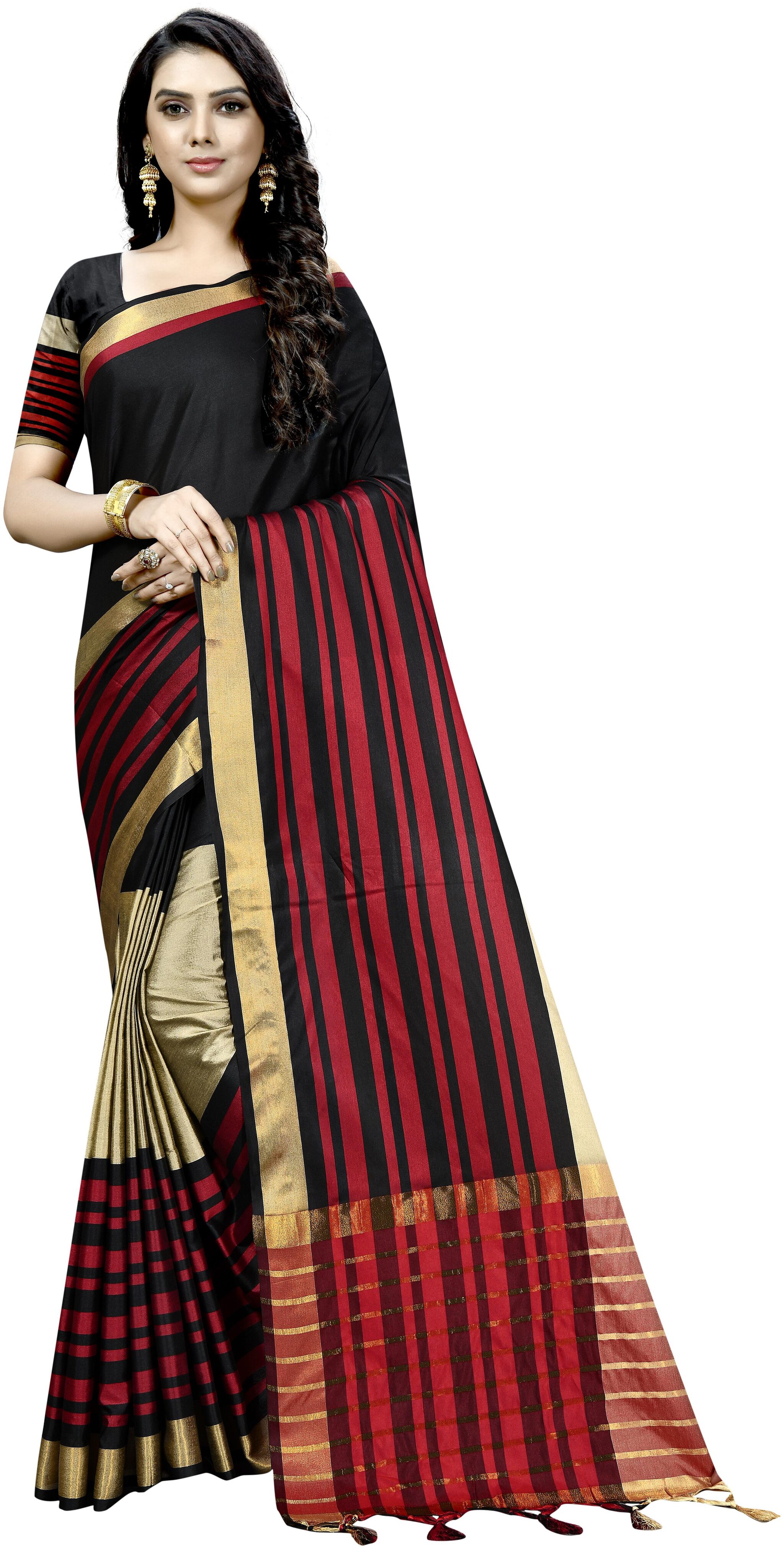 

LADY SHOPI Women Cotton Saree Beige